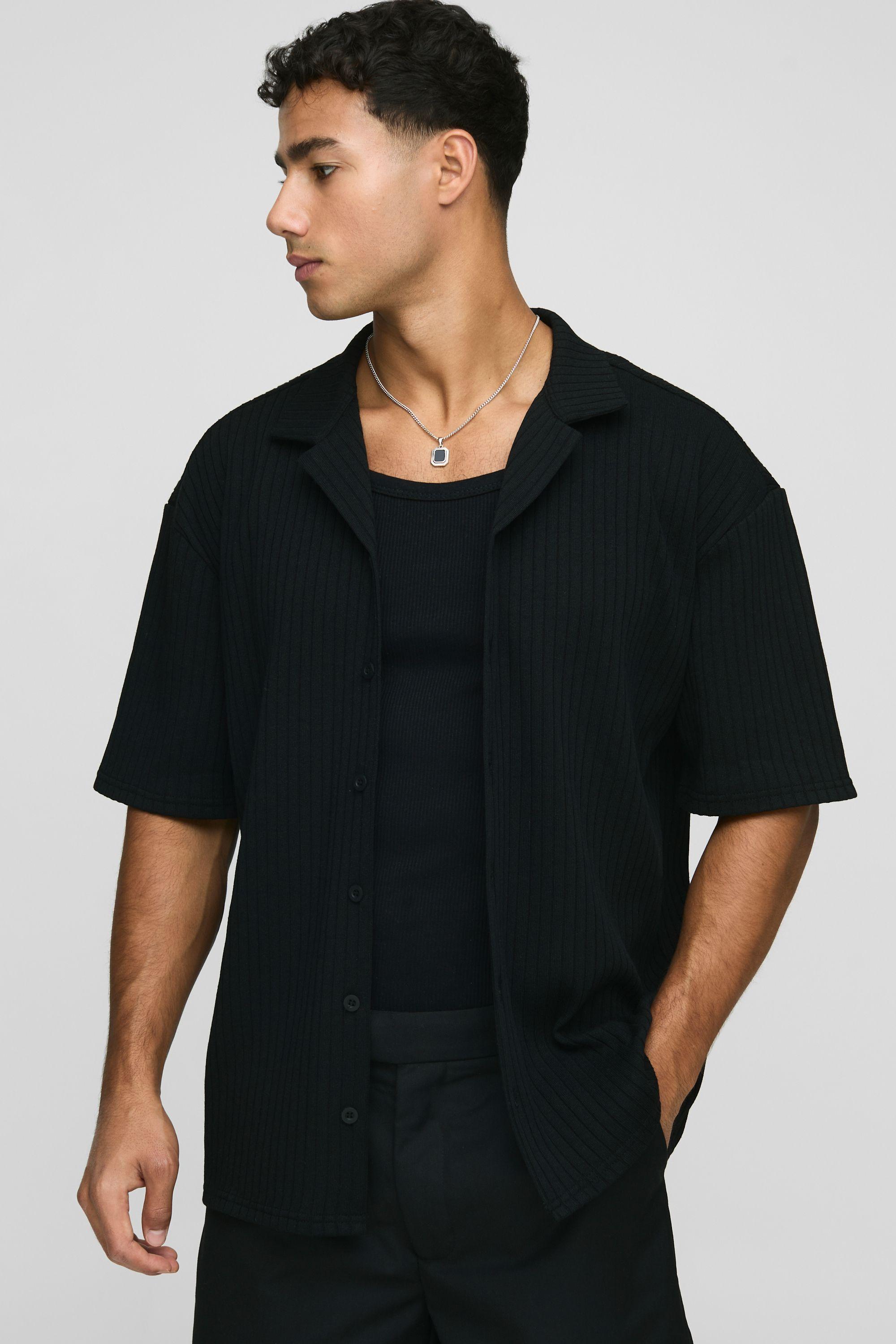Oversized Textured Ribbed Jersey Shirt by BOOHOOMAN