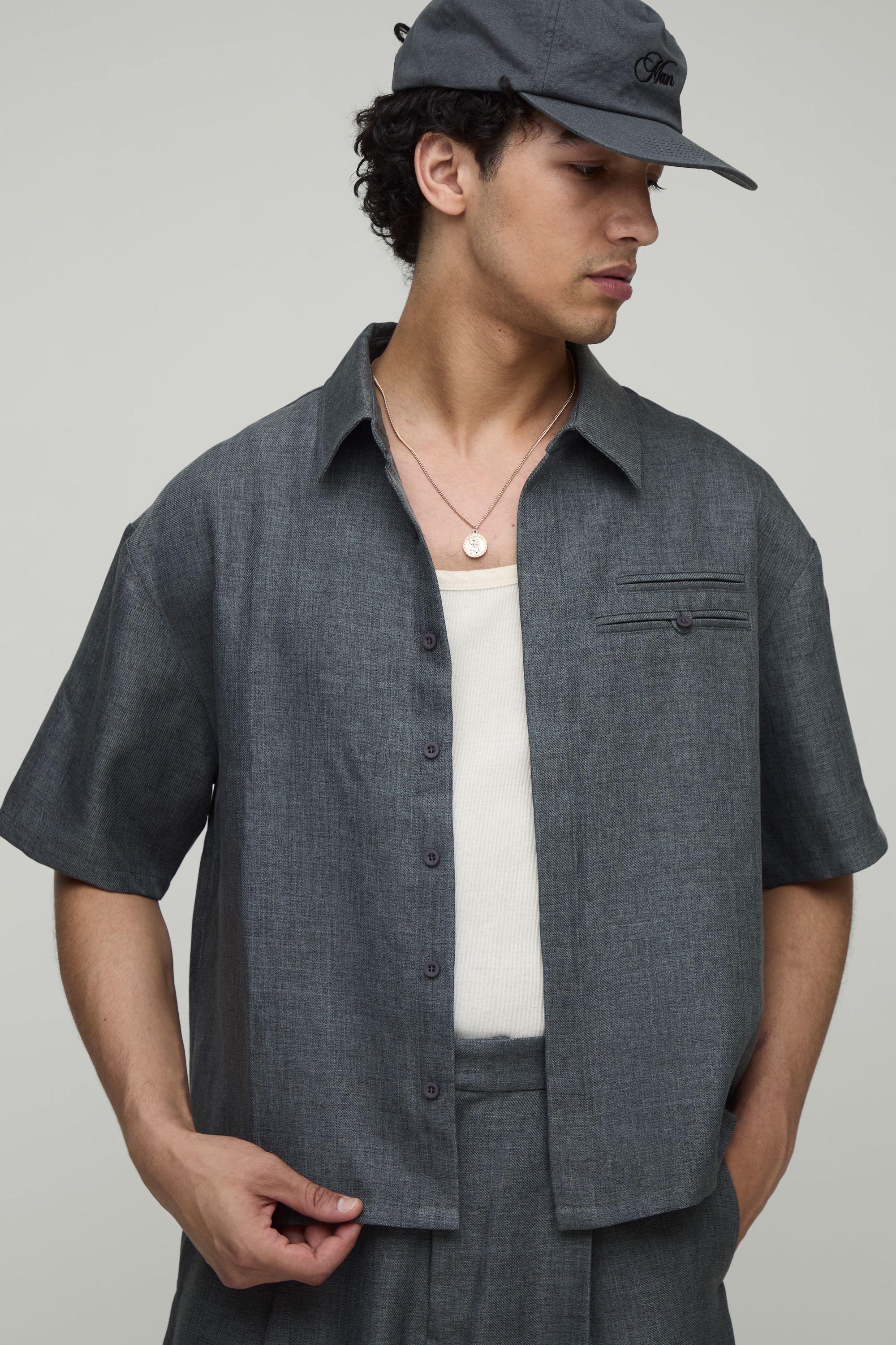 Oversized Textured Short Sleeve Shirt by BOOHOOMAN
