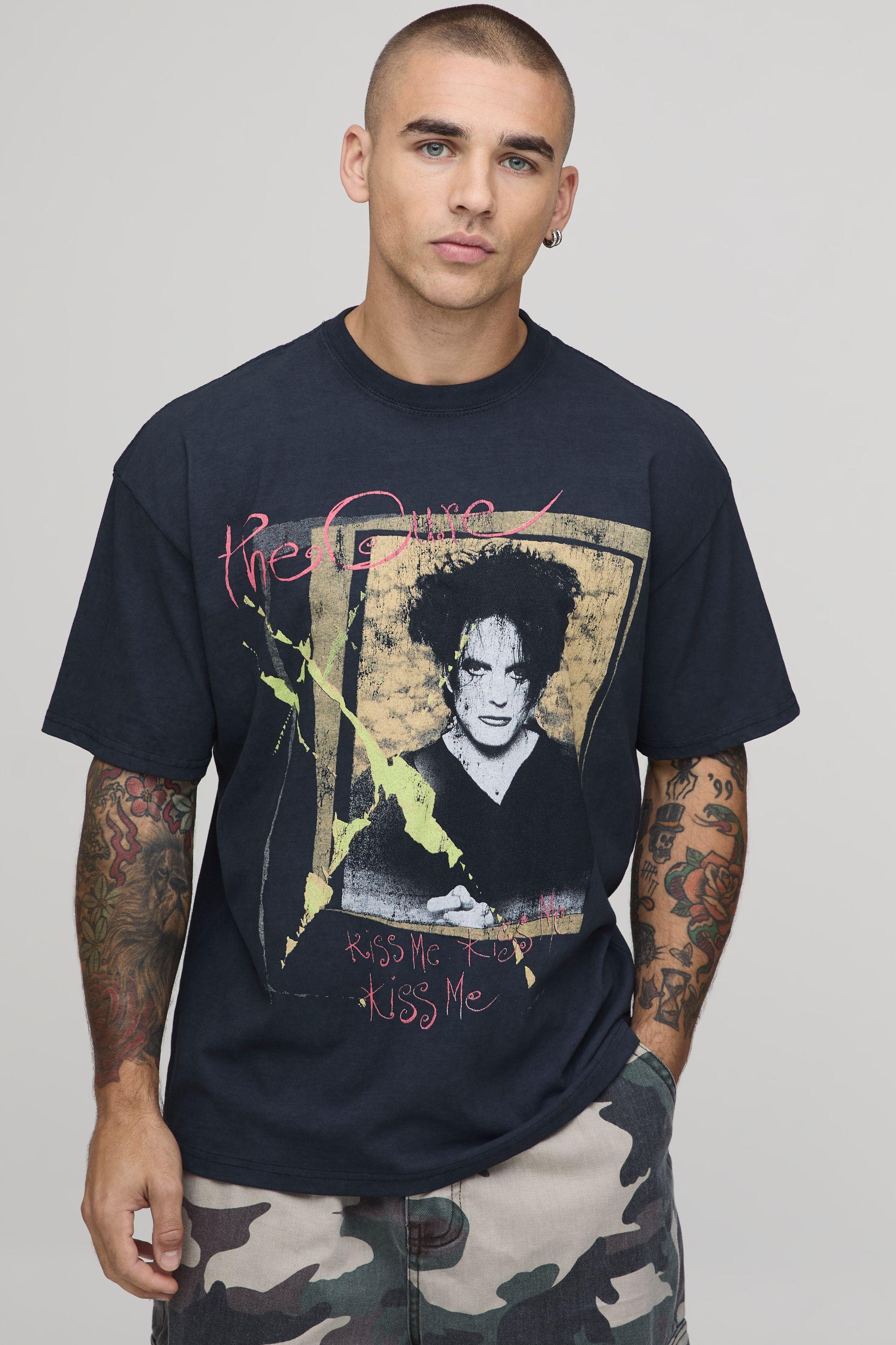 Oversized The Cure Acid Wash Graphic Printed License T-shirt by BOOHOOMAN