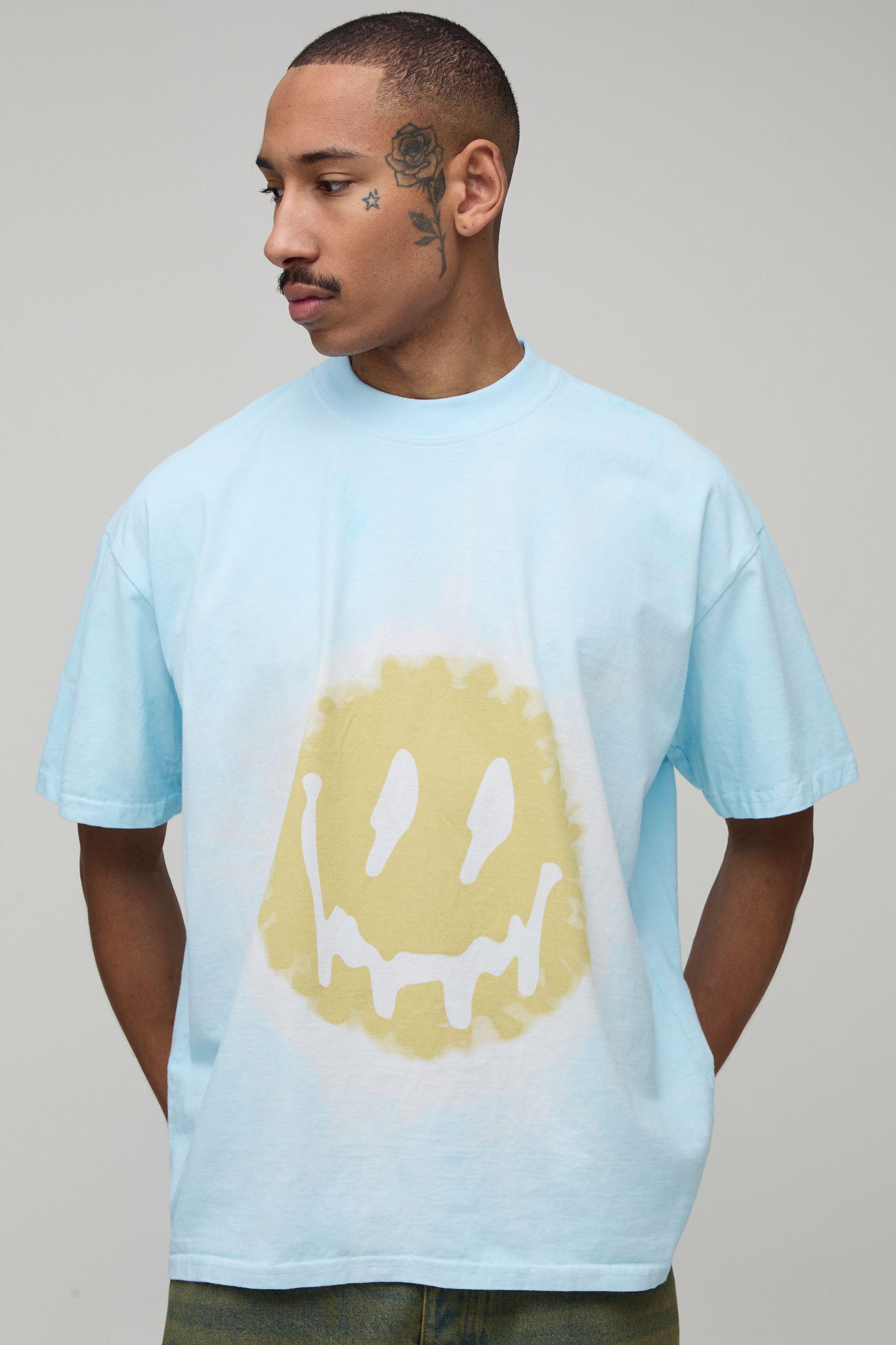 Oversized Tie Dye Smiley Face Print T-Shirt by BOOHOOMAN