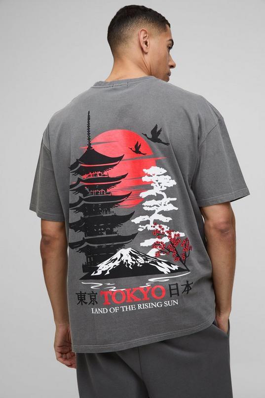 Oversized Tokyo Building Shadow Print Washed T-shirt by BOOHOOMAN