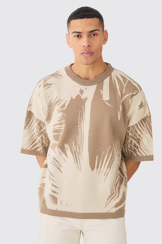 Oversized Tonal Abstract Drawing Knitted T-shirt by BOOHOOMAN