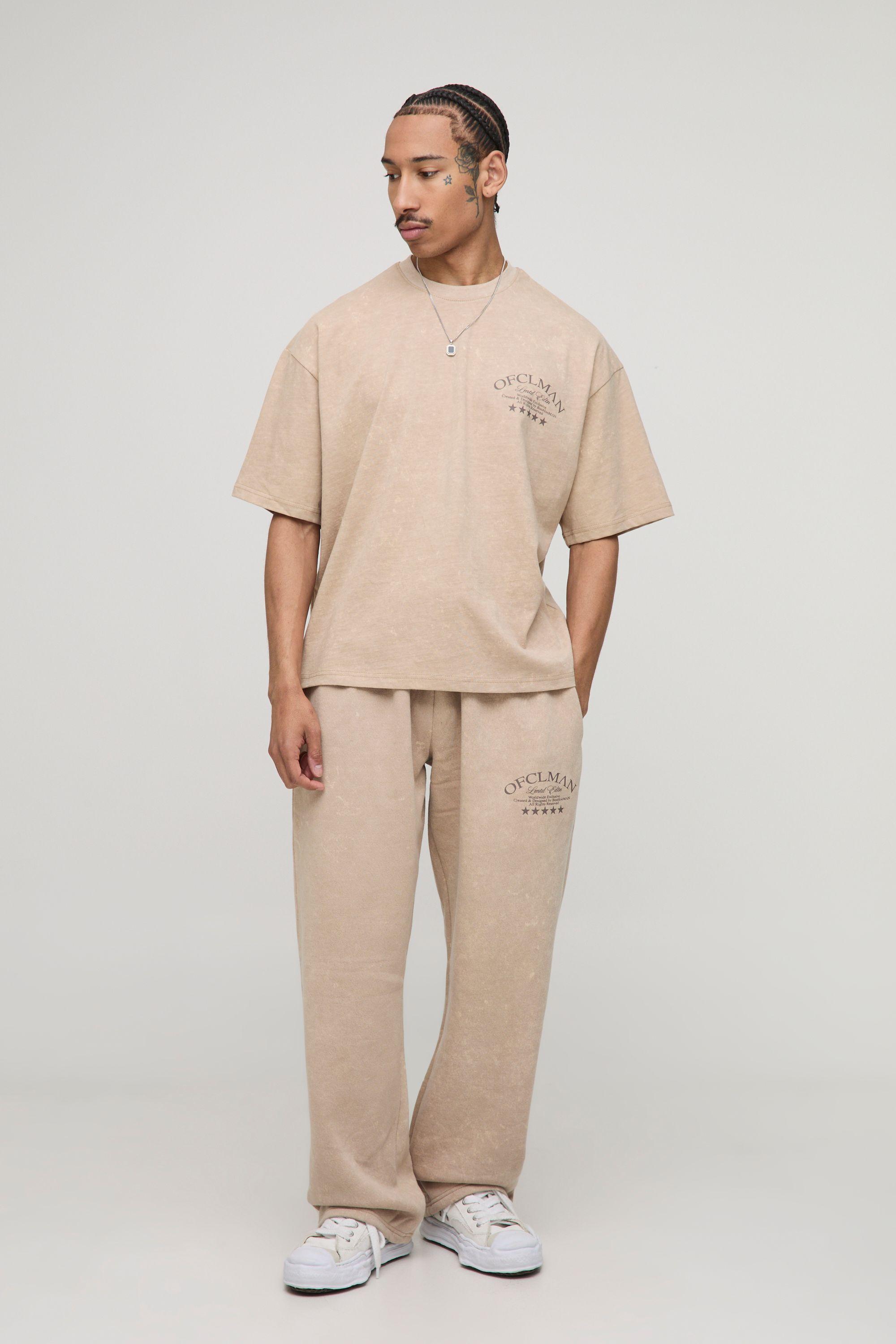 Oversized Tonal Washed T-shirt And Jogger Set by BOOHOOMAN
