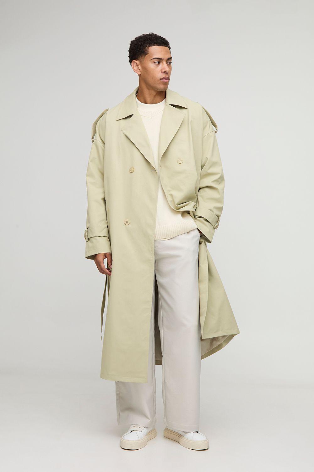 Oversized Twill Double Breasted Trench Coat by BOOHOOMAN
