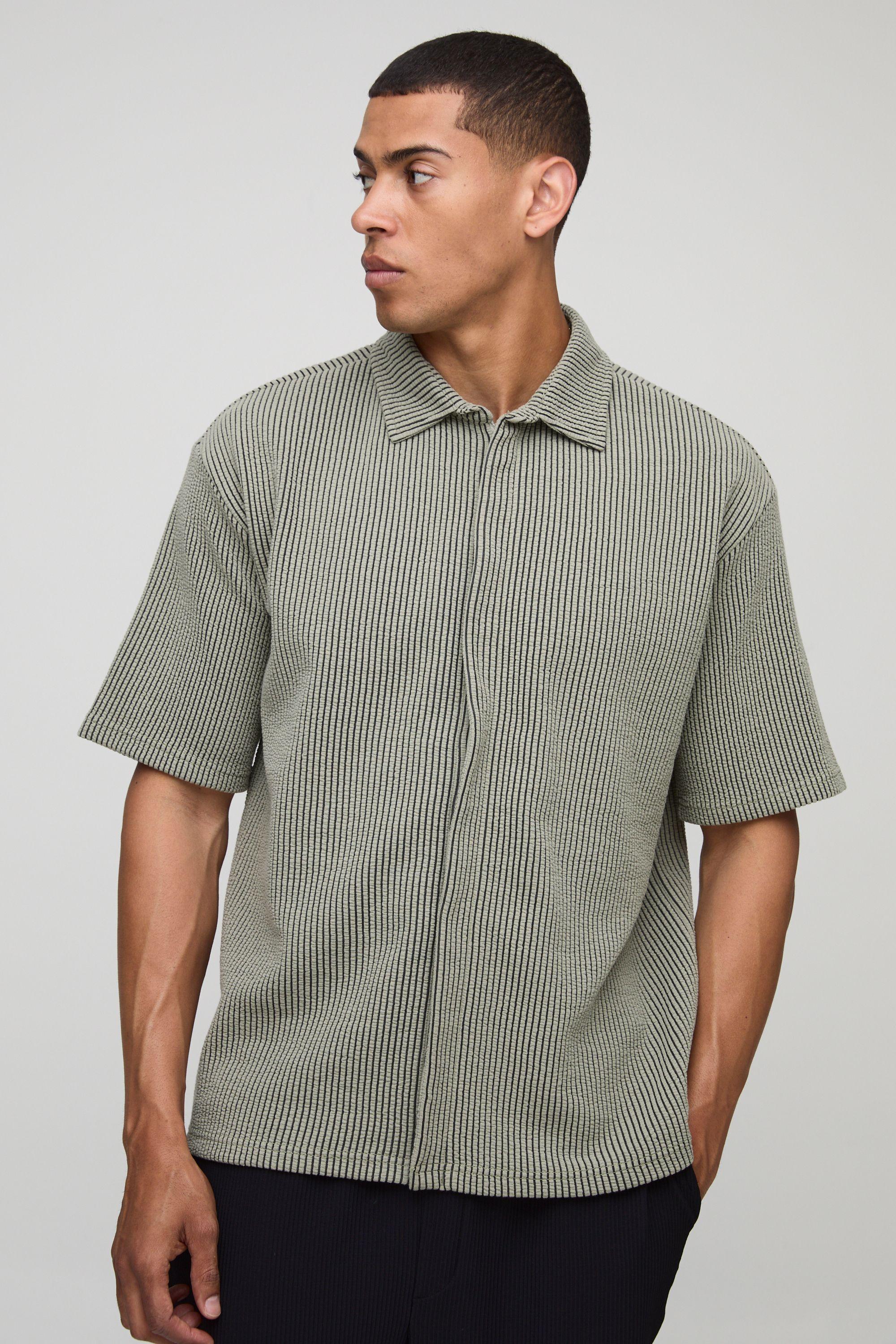 Oversized Two-Tone Ribbed Jersey Shirt by BOOHOOMAN