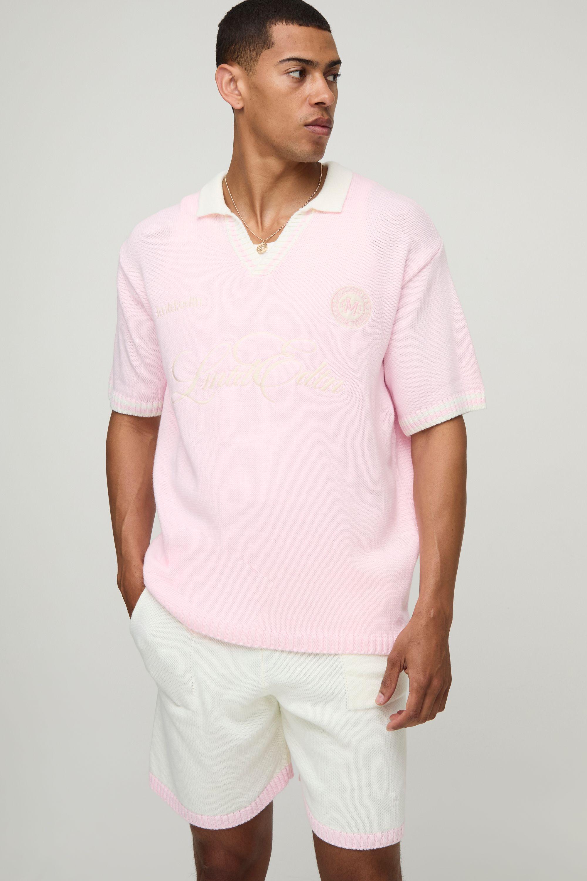 Oversized V Neck Limited Edition Short Sleeve Knitted Polo & Short Set by BOOHOOMAN Oversized V Neck Limited Edition Short Sleeve Knitted Polo & Short Set by BOOHOOMAN