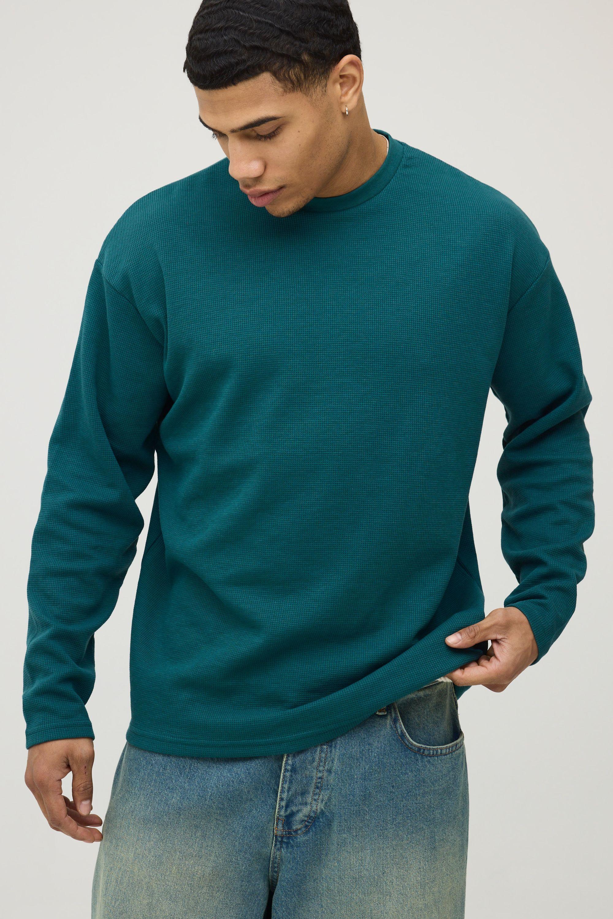 Oversized Waffle Long Sleeve T-Shirt by BOOHOOMAN