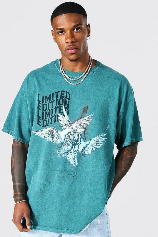 Oversized Washed Dove Graphic T-Shirt by BOOHOOMAN