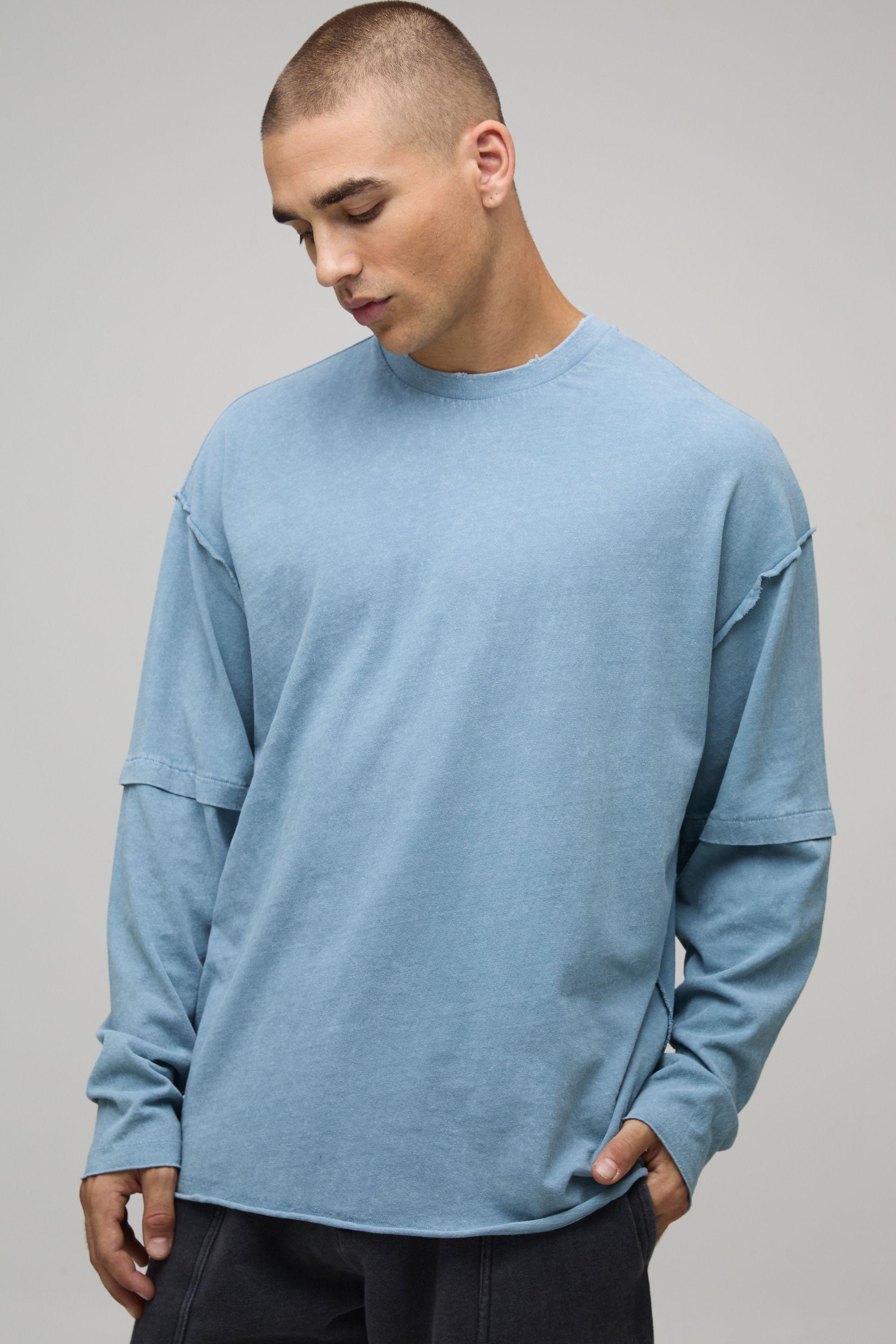 Oversized Washed Heavyweight Exposed Seams Faux Layer T-Shirt by BOOHOOMAN