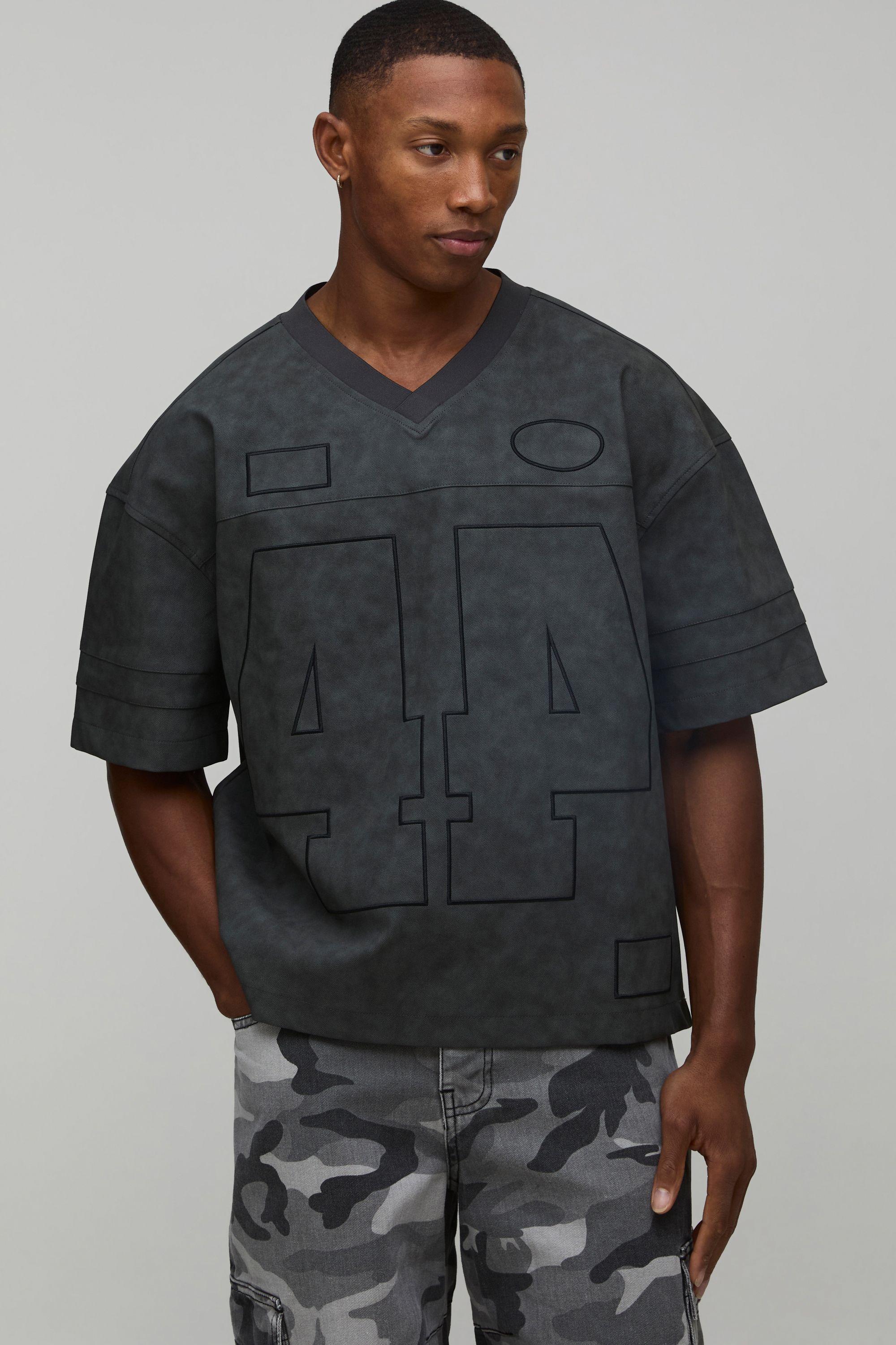 Oversized Washed PU Varsity Hockey T-Shirt by BOOHOOMAN