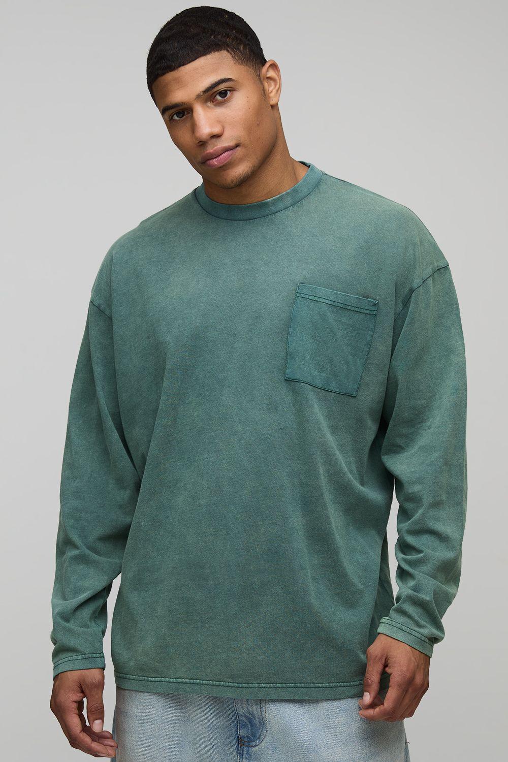 Oversized Washed Pocket long Sleeve T-Shirt by BOOHOOMAN
