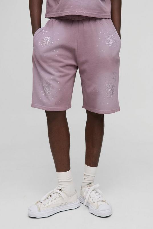 Oversized Washed Rhinestone Jersey Shorts by BOOHOOMAN