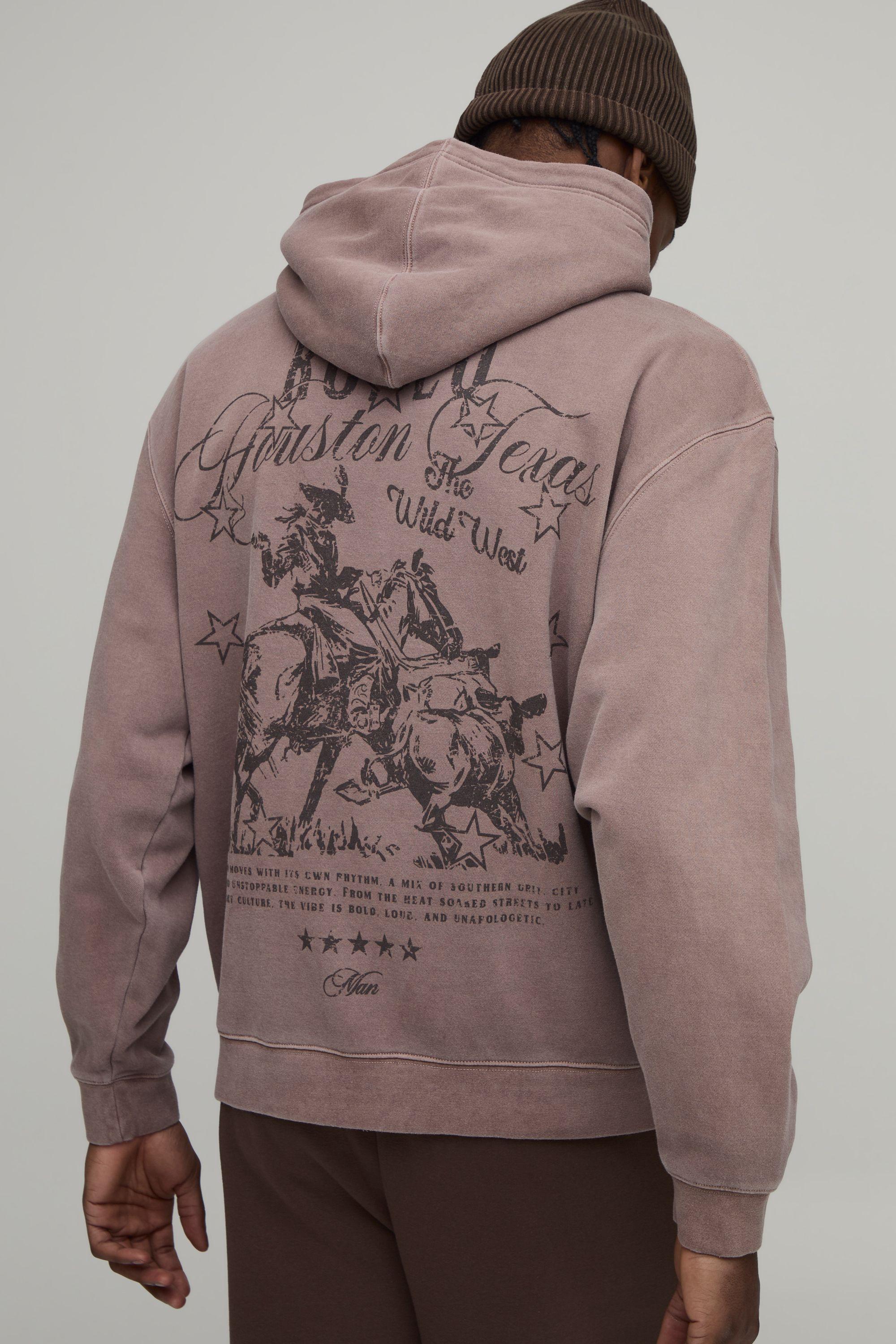 Oversized Washed Western Printed Hoodie by BOOHOOMAN