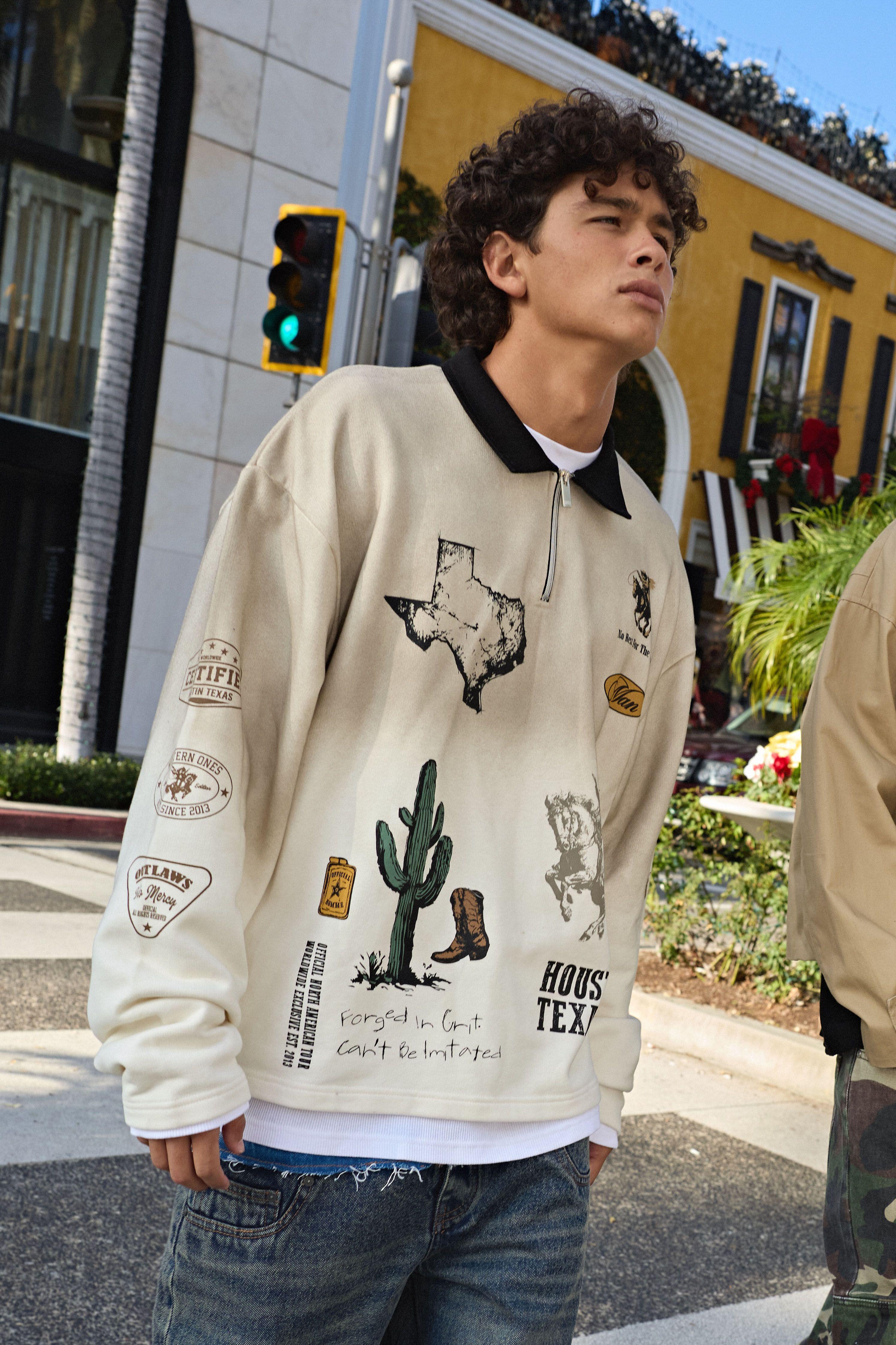 Oversized Western Printed Badged Rugby Sweatshirt by BOOHOOMAN
