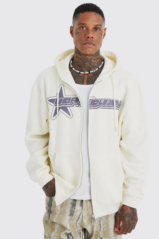 Oversized Worldwide Star Zip Through Hoodie by BOOHOOMAN