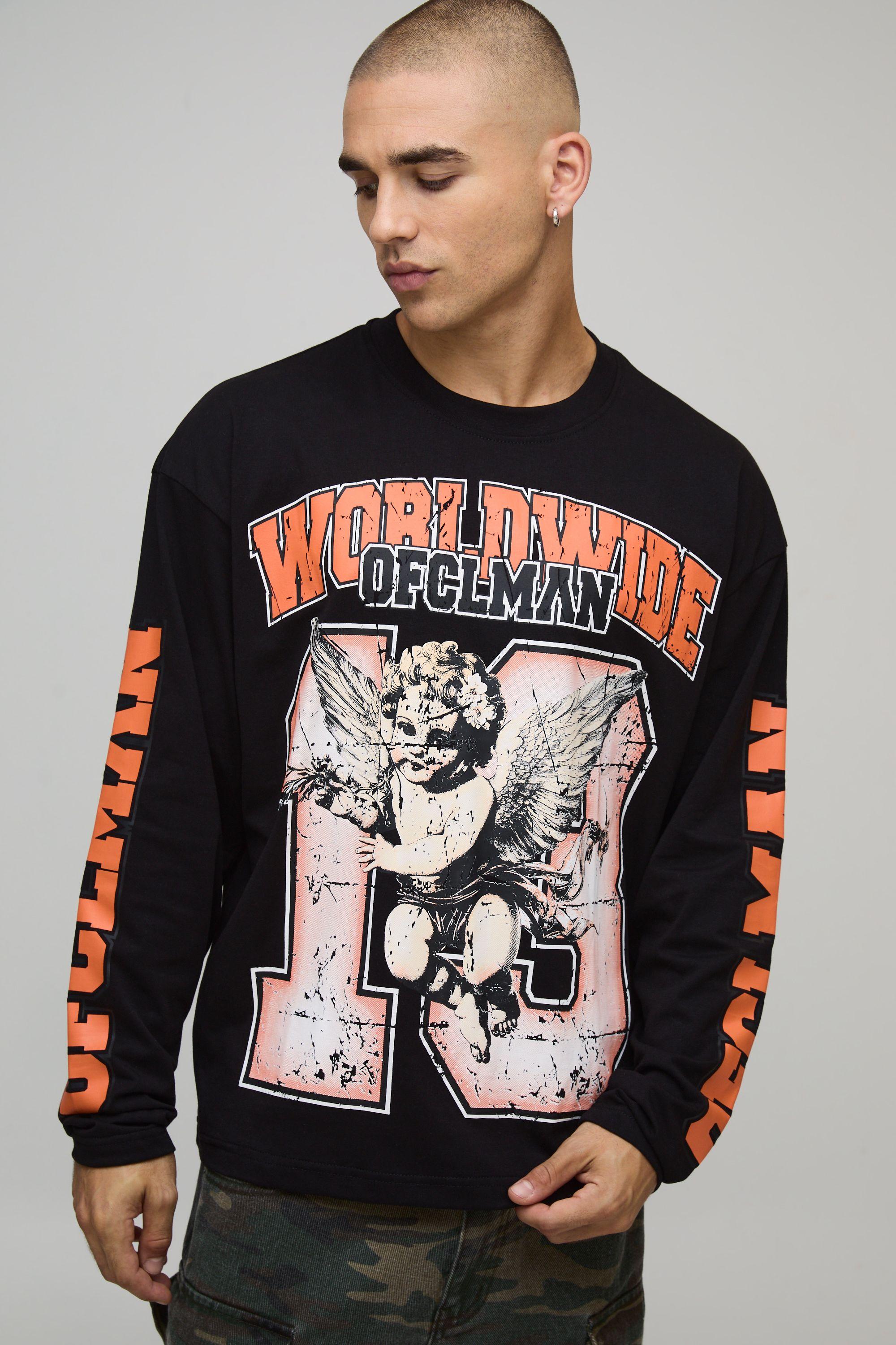 Oversized Worldwide Varsity Long Sleeve T-Shirt by BOOHOOMAN Oversized Worldwide Varsity Long Sleeve T-Shirt by BOOHOOMAN