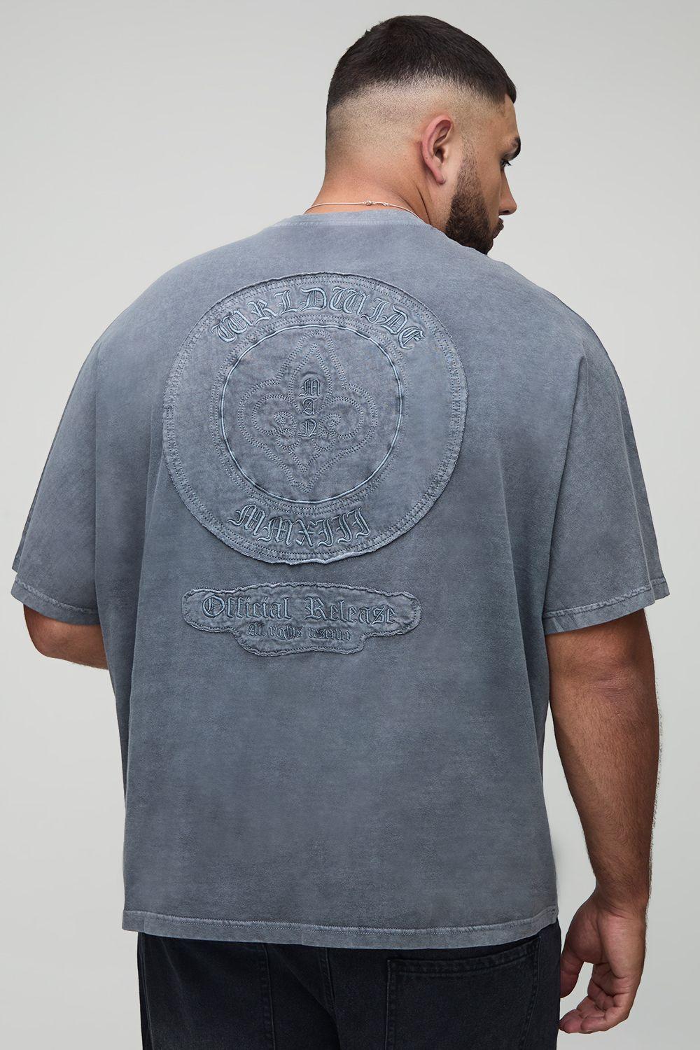 Oversized Worldwide Washed Applique T-Shirt by BOOHOOMAN