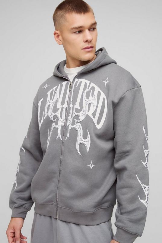 Oversized Zip Through Limited Graphic Hoodie by BOOHOOMAN