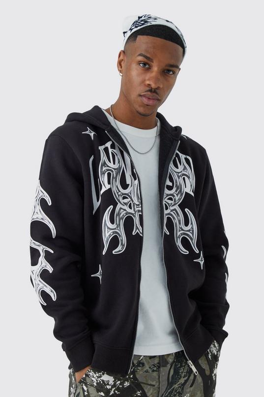 Oversized Zip Through Limited Graphic Hoodie by BOOHOOMAN