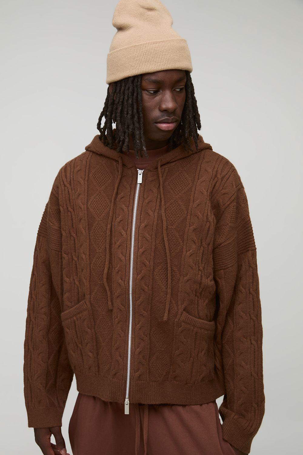 Oversized Zip Up Cable Knitted Hoodie by BOOHOOMAN