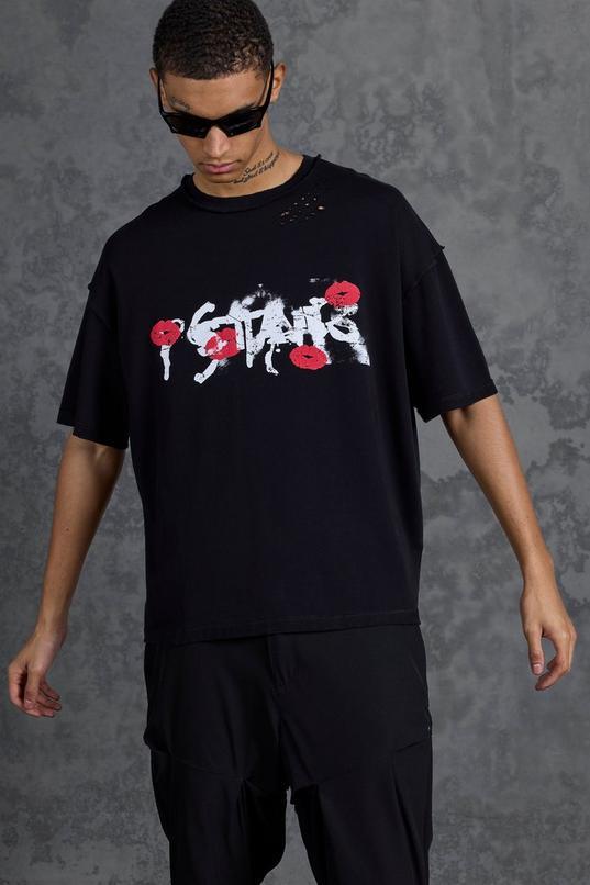 P-Star Oversized Boxy T-Shirt with Graphic Lip Print by BOOHOOMAN