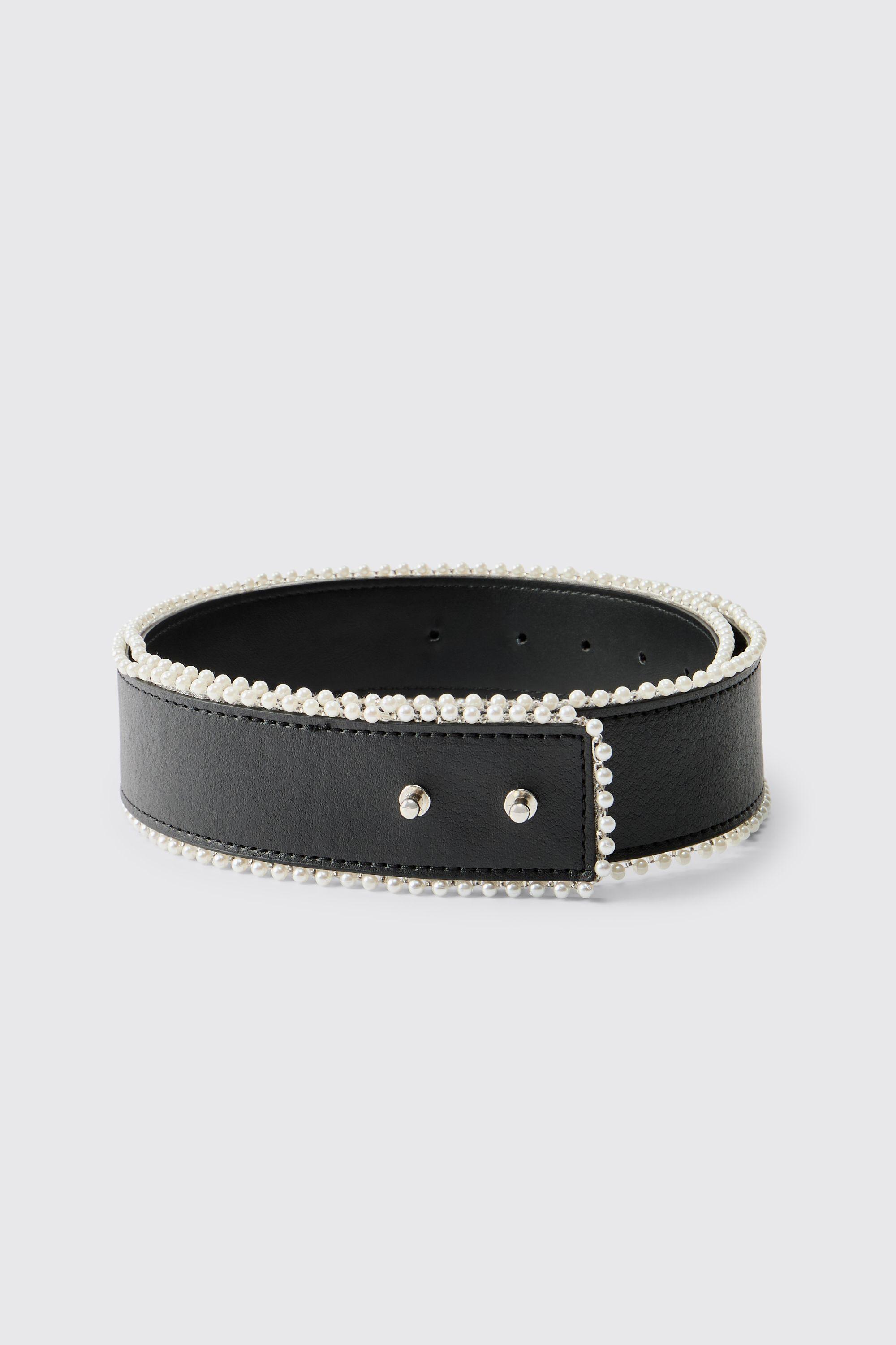 PU Belt With Mock Pearl Edging by BOOHOOMAN PU Belt With Mock Pearl Edging by BOOHOOMAN