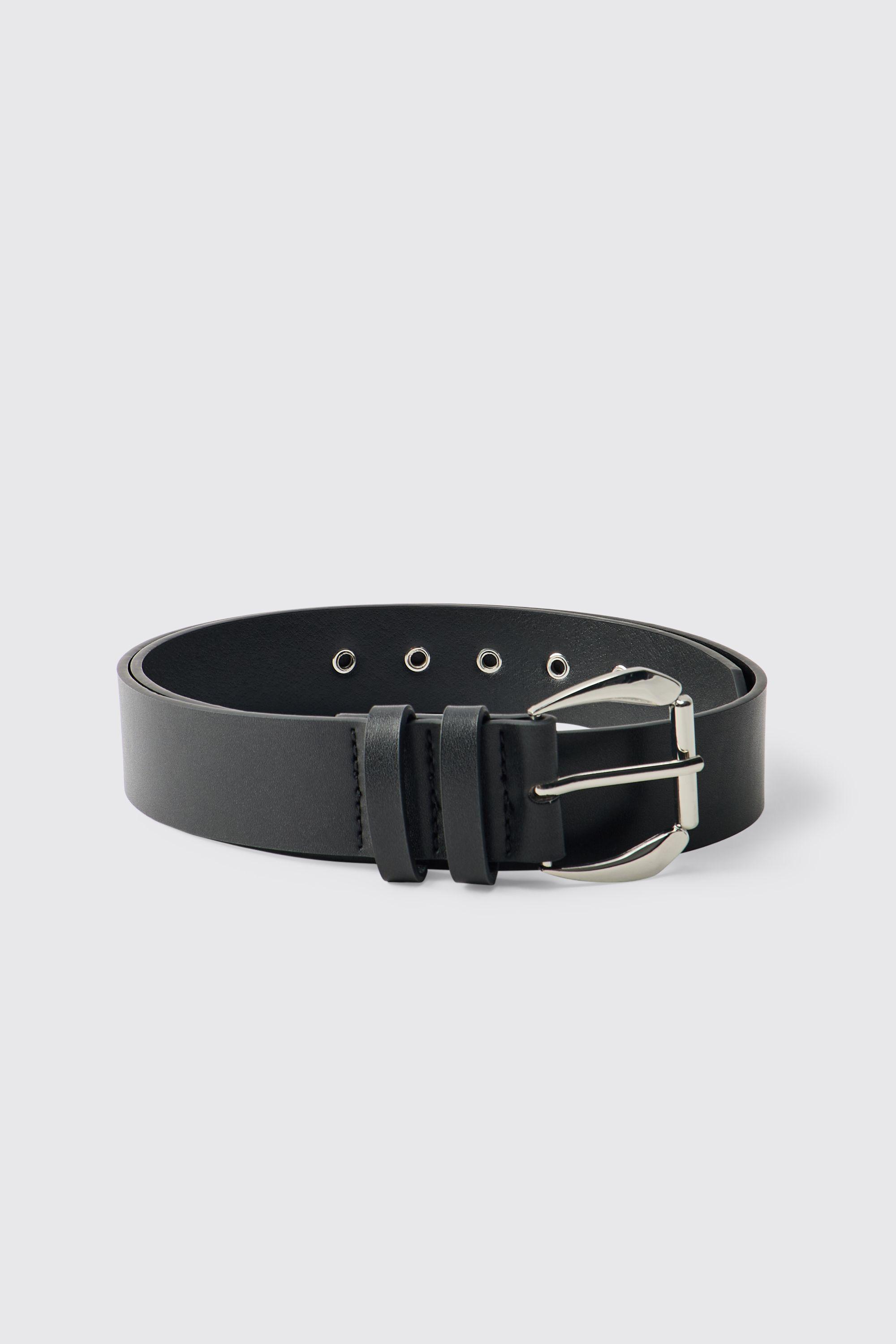PU Black Belt With Silver Buckle by BOOHOOMAN