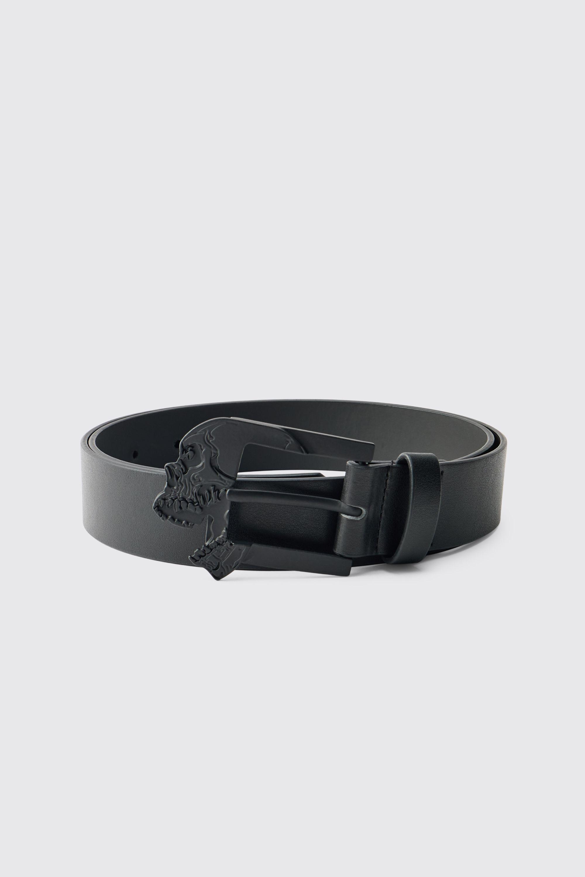 PU Black Belt with Matte Sculpted Skull Buckle by BOOHOOMAN