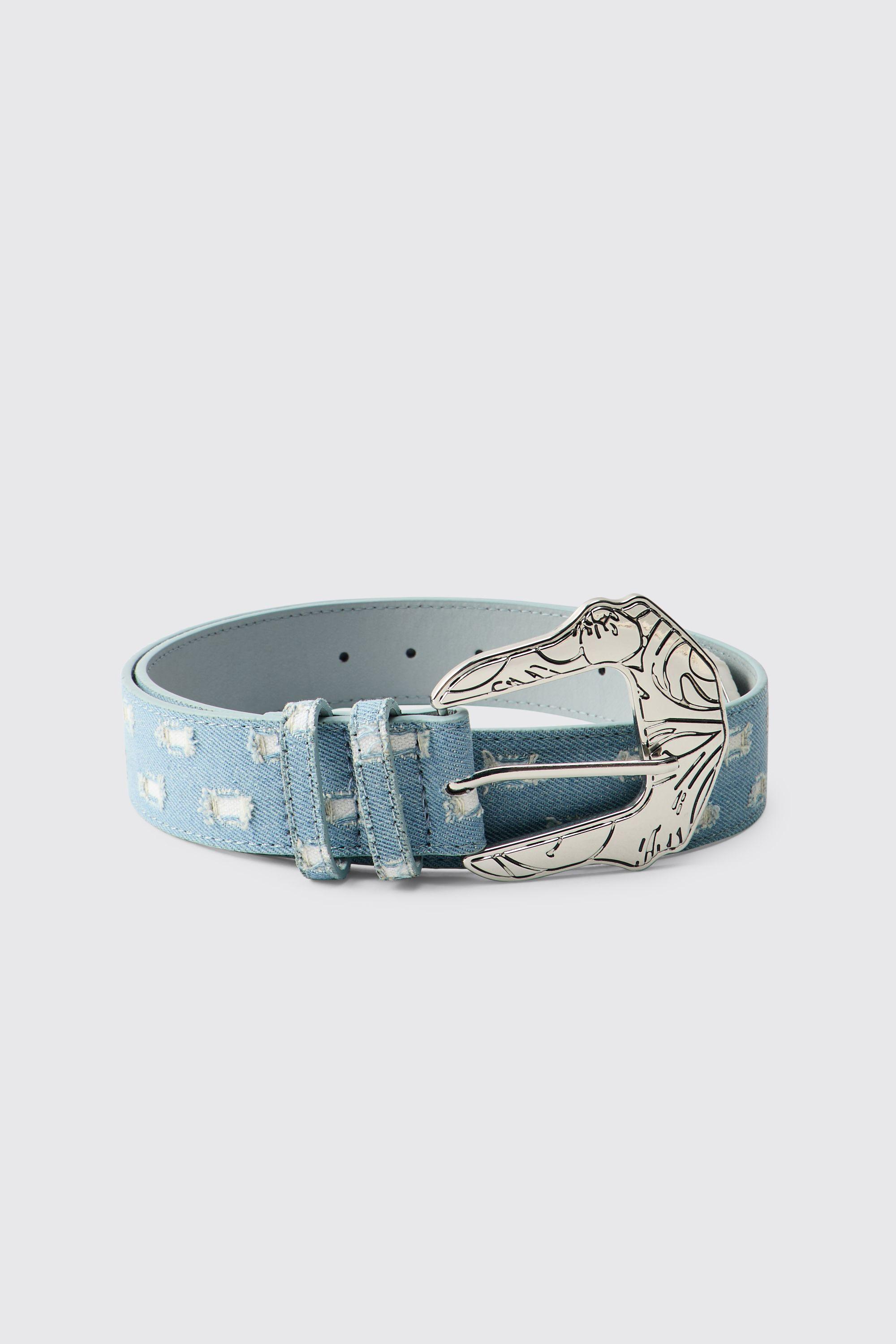 PU Denim Western Buckle Belt by BOOHOOMAN