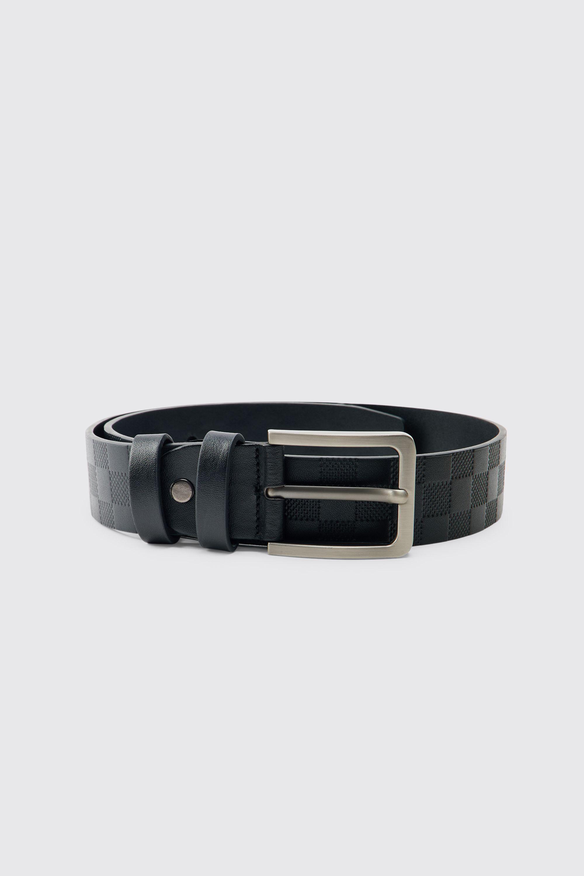 PU Embossed Check Textured Belt by BOOHOOMAN