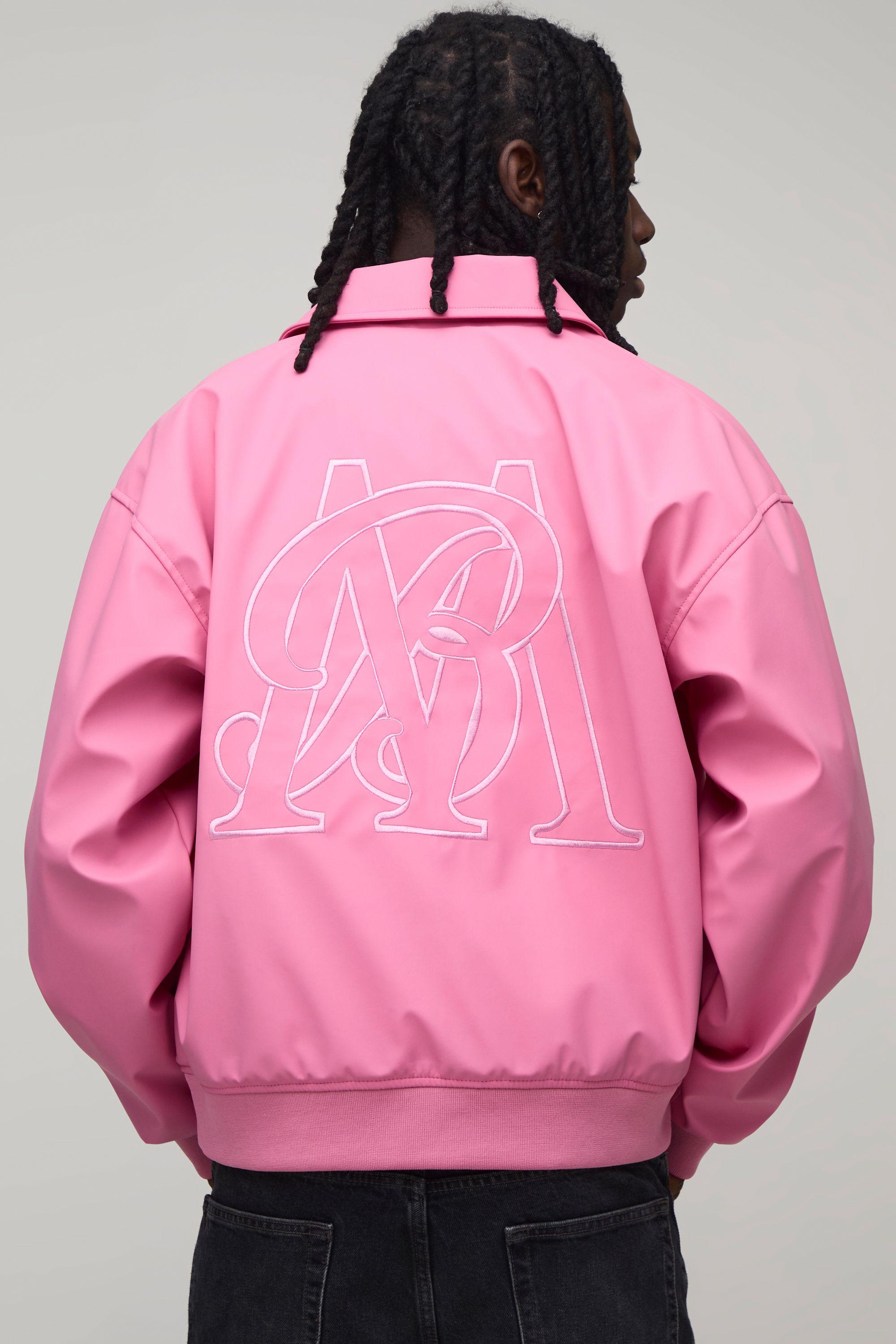 PU Embroidered Harrington Jacket by BOOHOOMAN