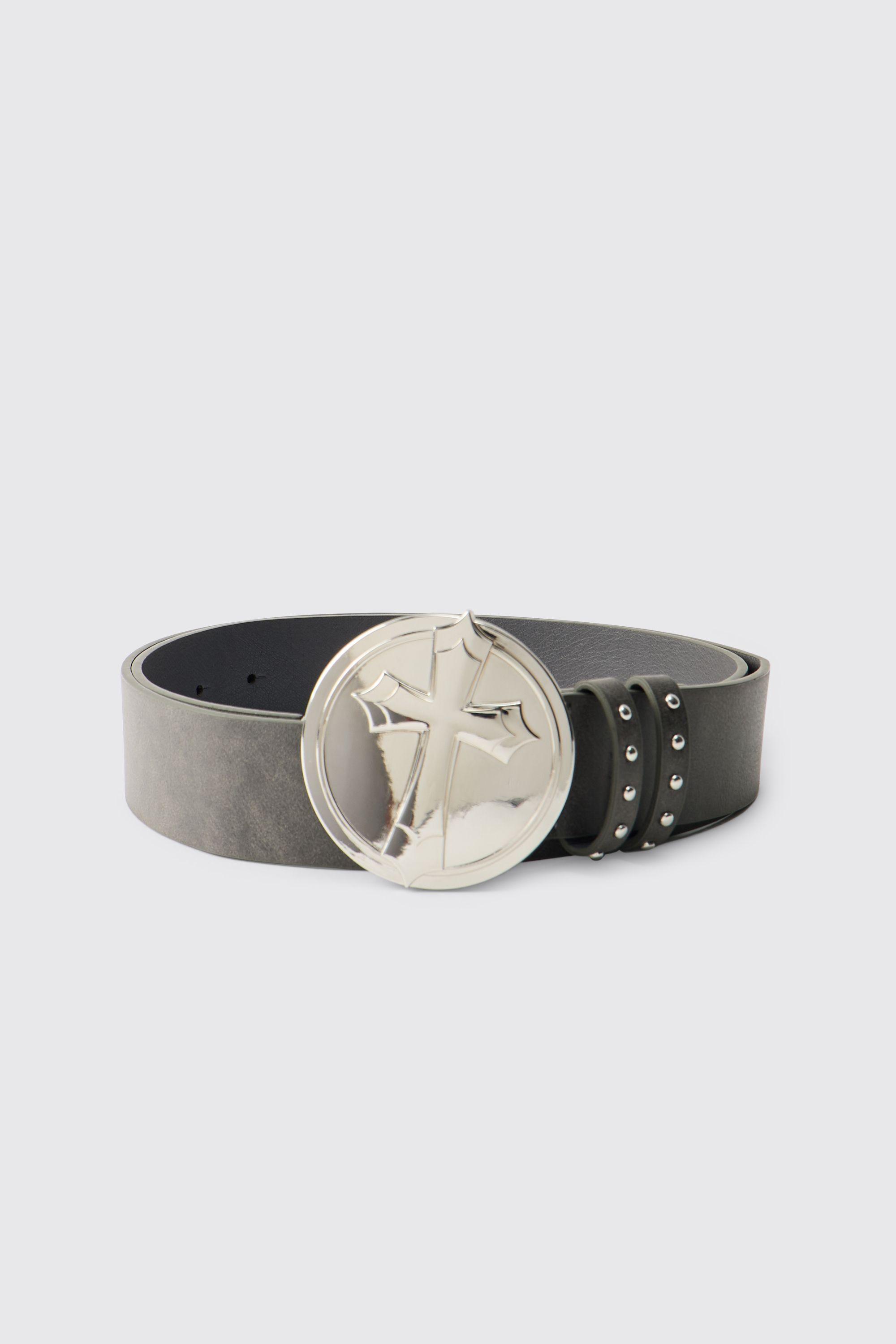 PU Faded Cross Buckle Belt by BOOHOOMAN