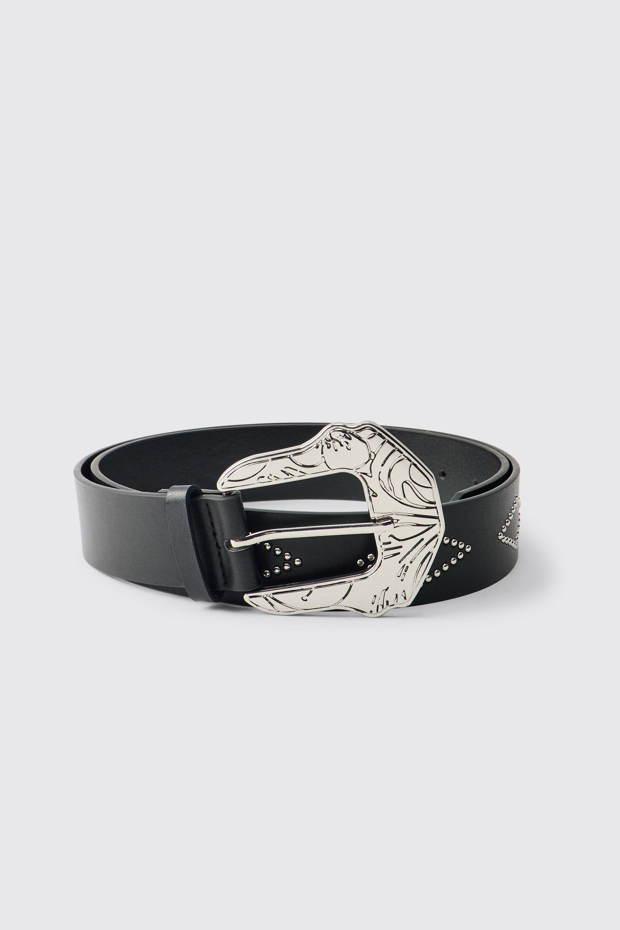 PU Rhinestone Western Buckle Belt by BOOHOOMAN