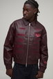 PU Rodeo Tonal Applique Badge Varsity Bomber Jacket by BOOHOOMAN