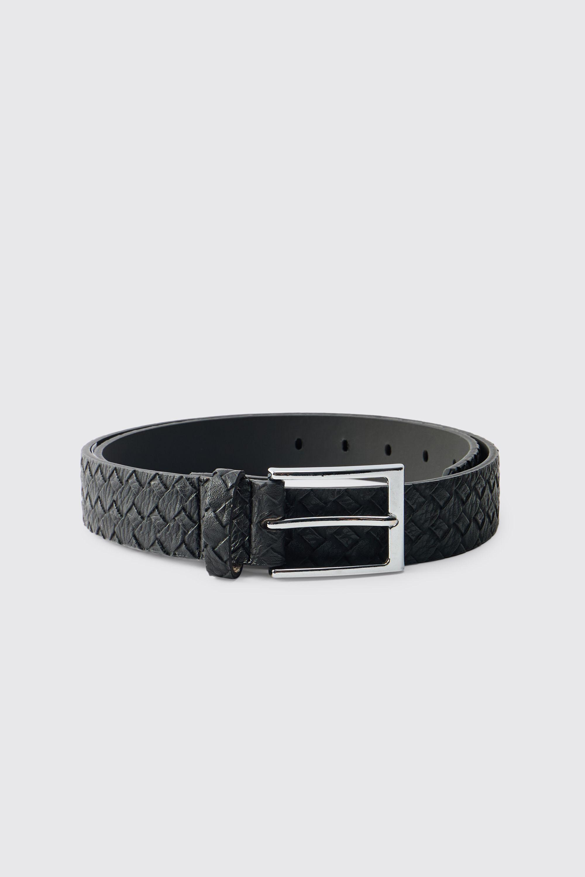 PU Weave Textured Belt in Black by BOOHOOMAN