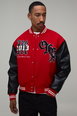 PU & Melton Gothic Graphic Embroidered Varsity Jacket by BOOHOOMAN PU & Melton Gothic Graphic Embroidered Varsity Jacket by BOOHOOMAN