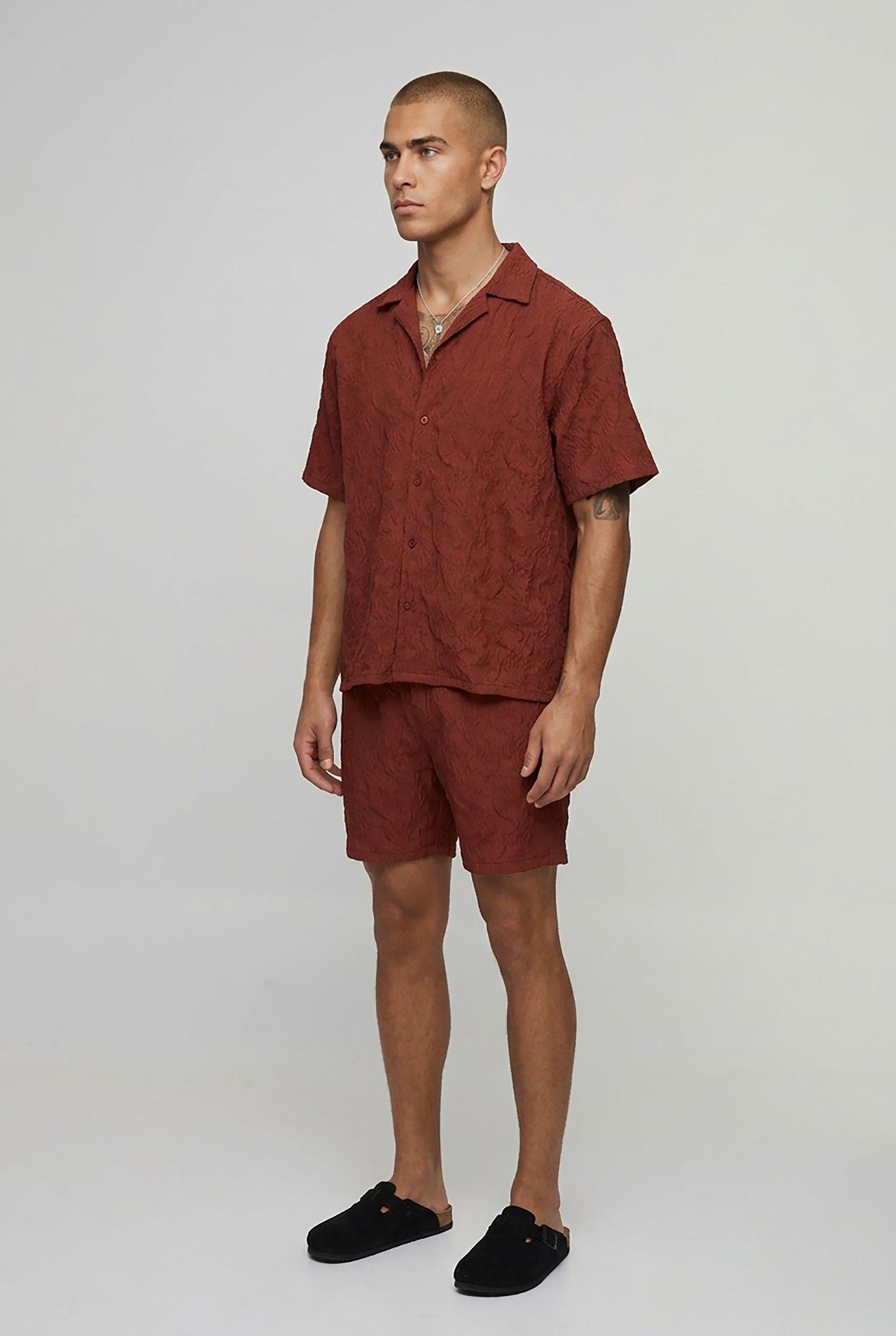 Palm Crinkle Oversized Shirt & Relaxed Short Set by BOOHOOMAN
