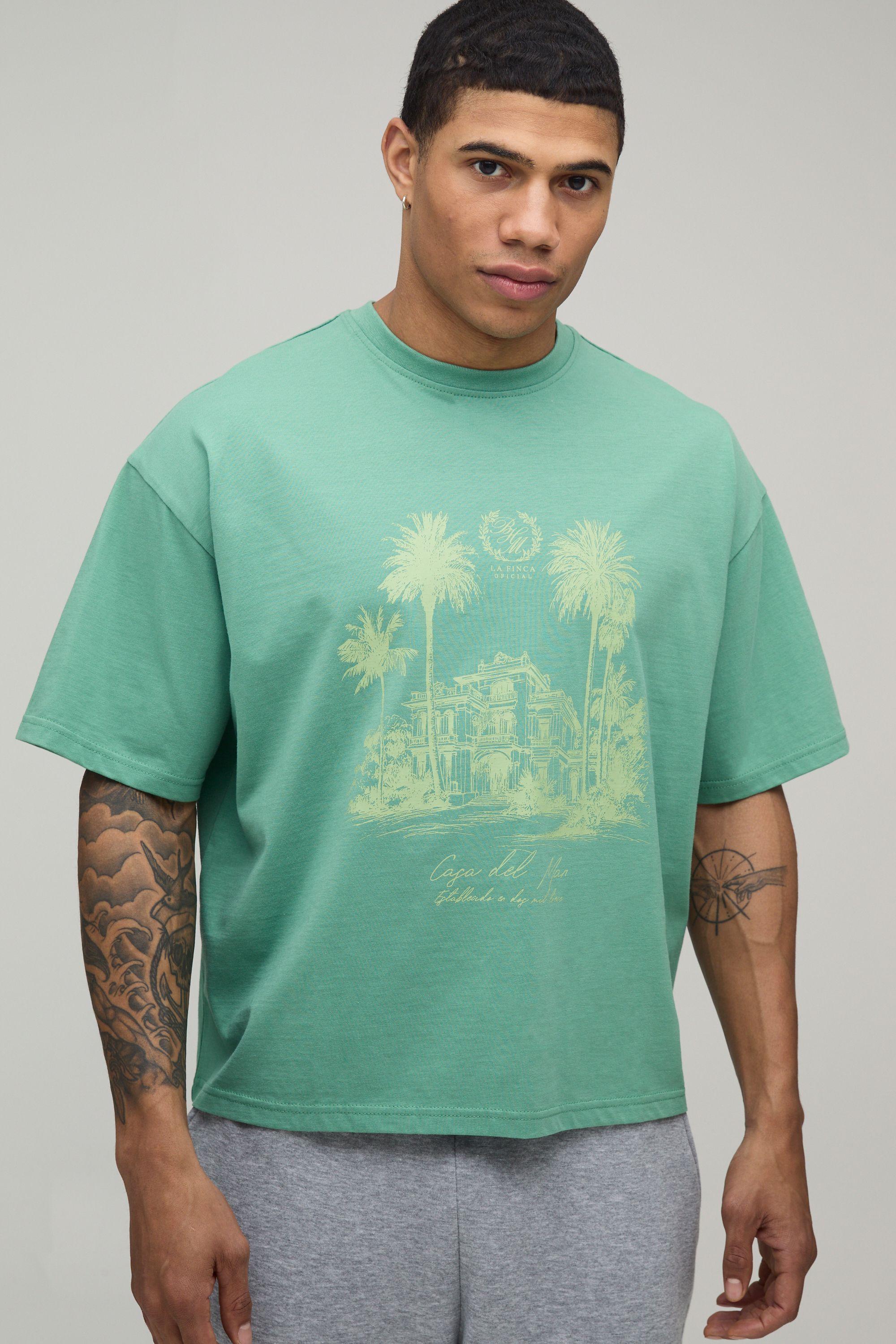 Palm Drive Print Oversized Boxy T-shirt by BOOHOOMAN