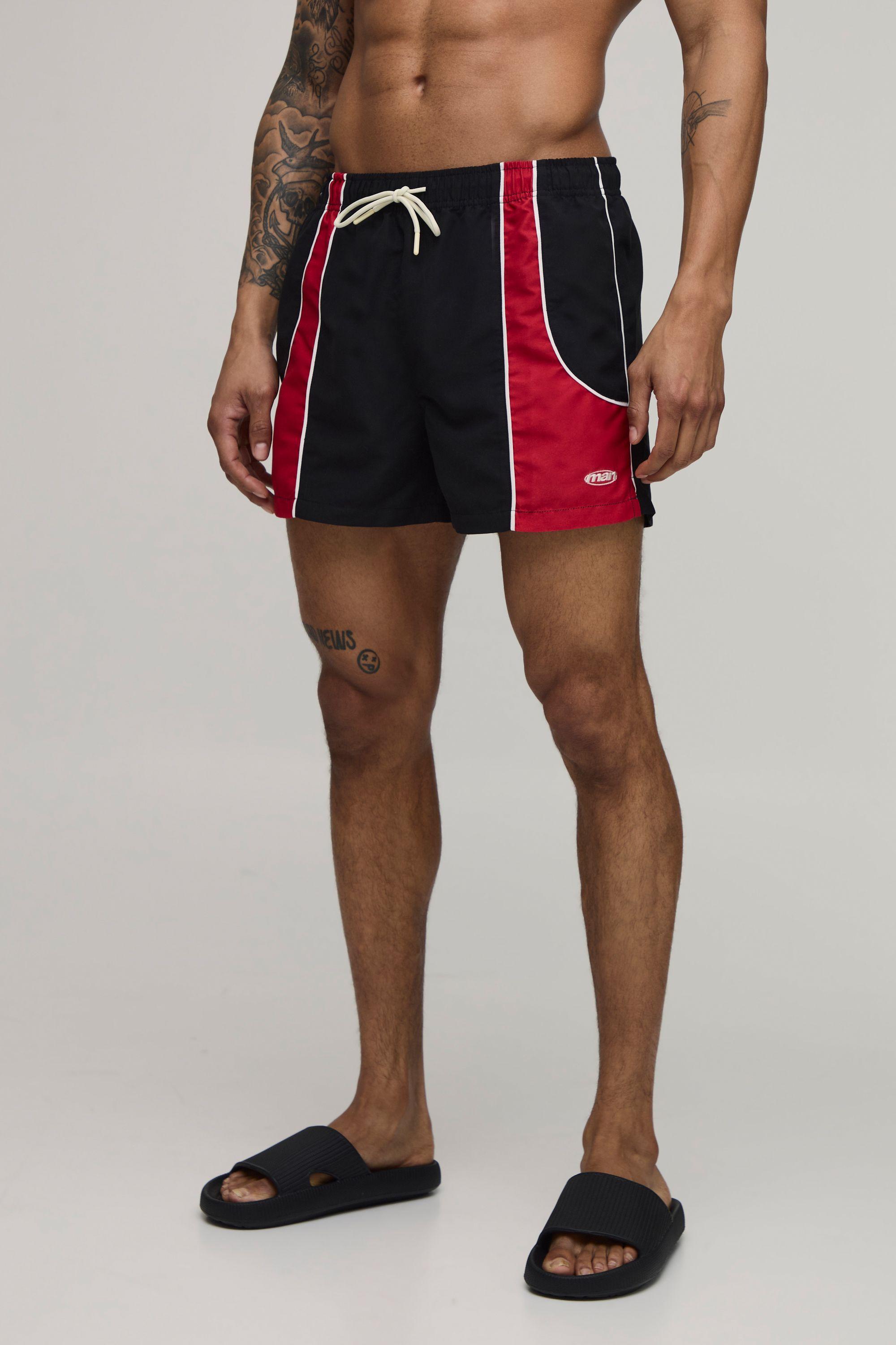 Panelled Man Embroidered Short Length Swim Short by BOOHOOMAN