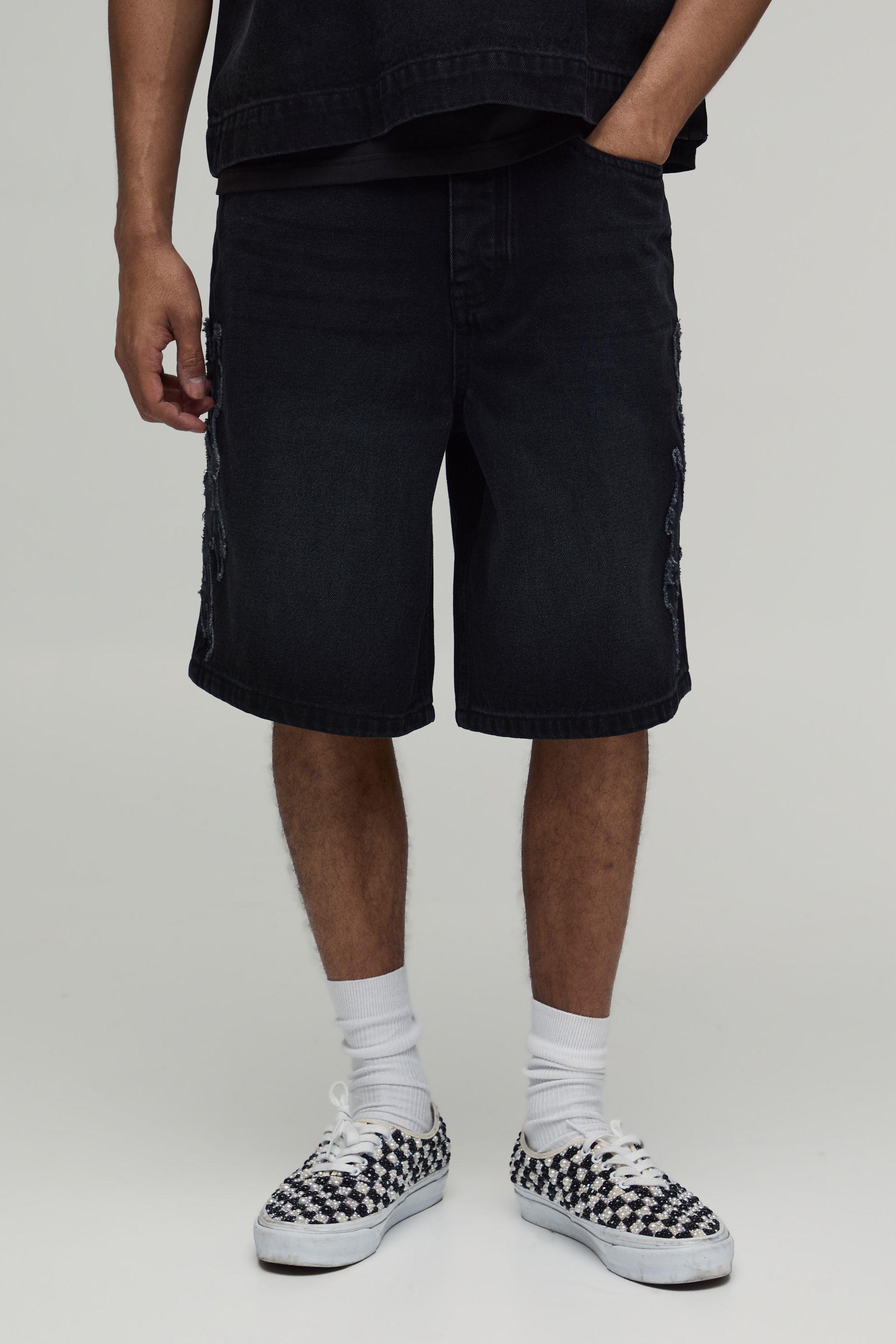 Parachute Applique Denim Jorts by BOOHOOMAN