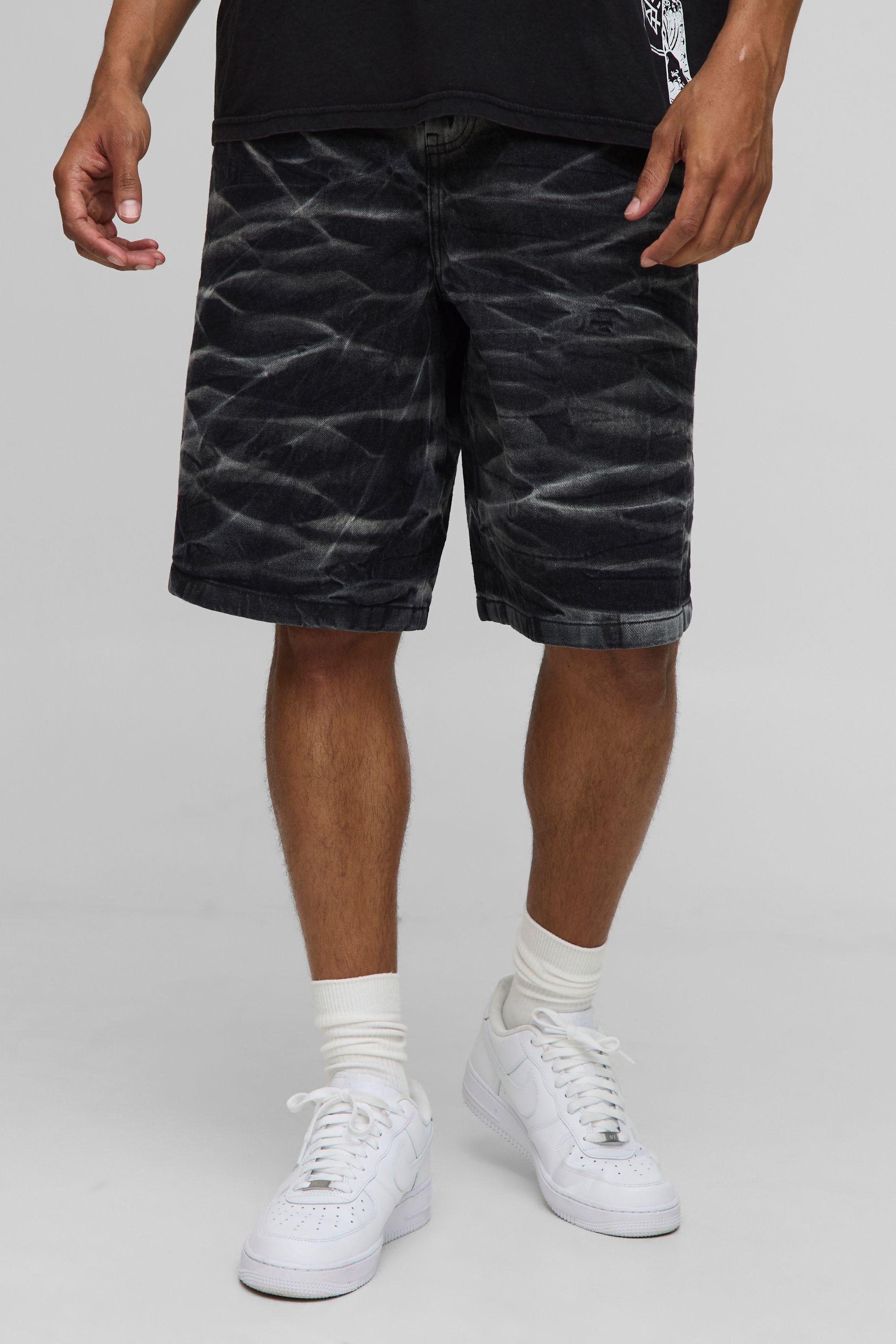 Parachute Crinkle Washed Denim Shorts by BOOHOOMAN