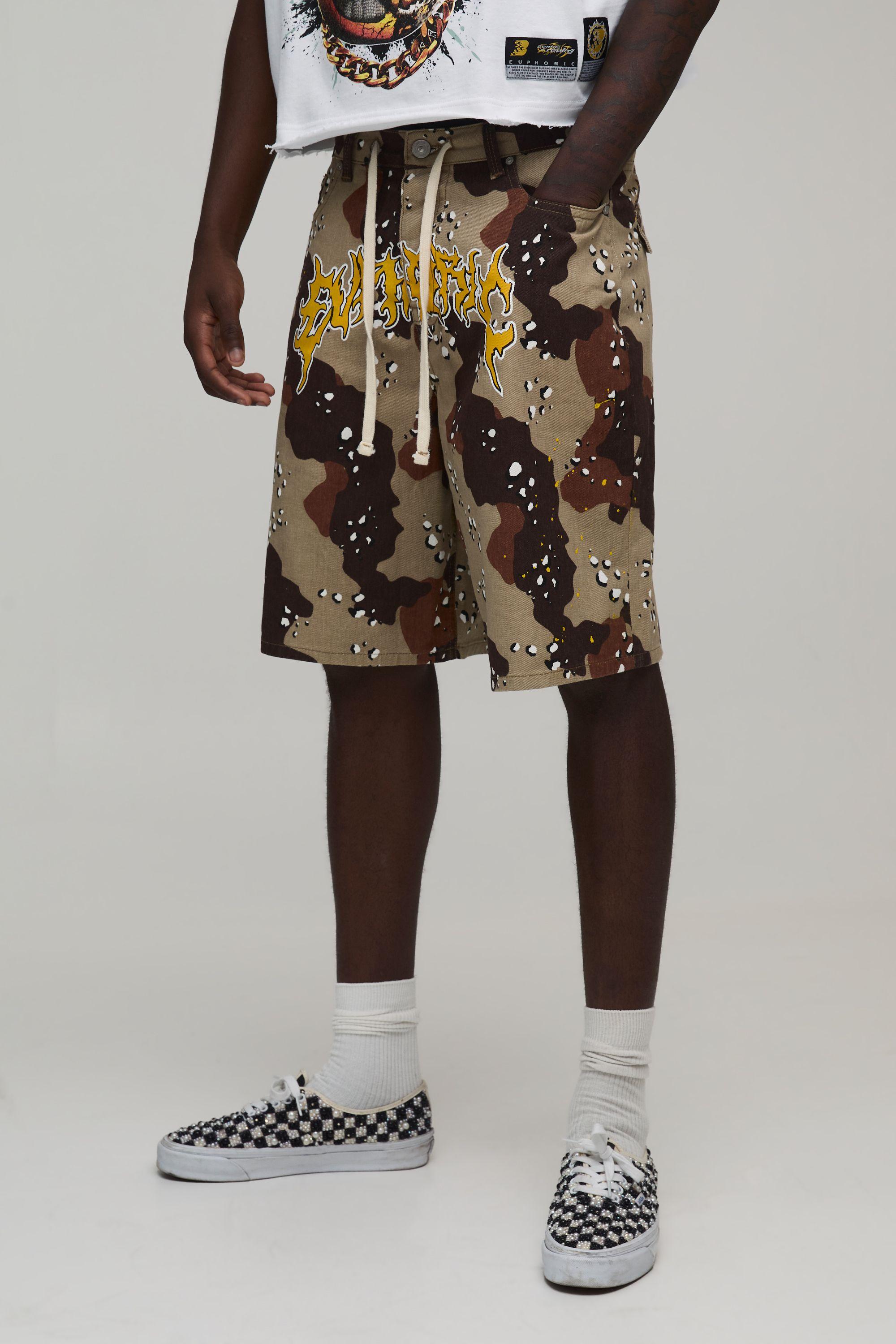 Parachute Fit Camo Placement Print Jorts by BOOHOOMAN
