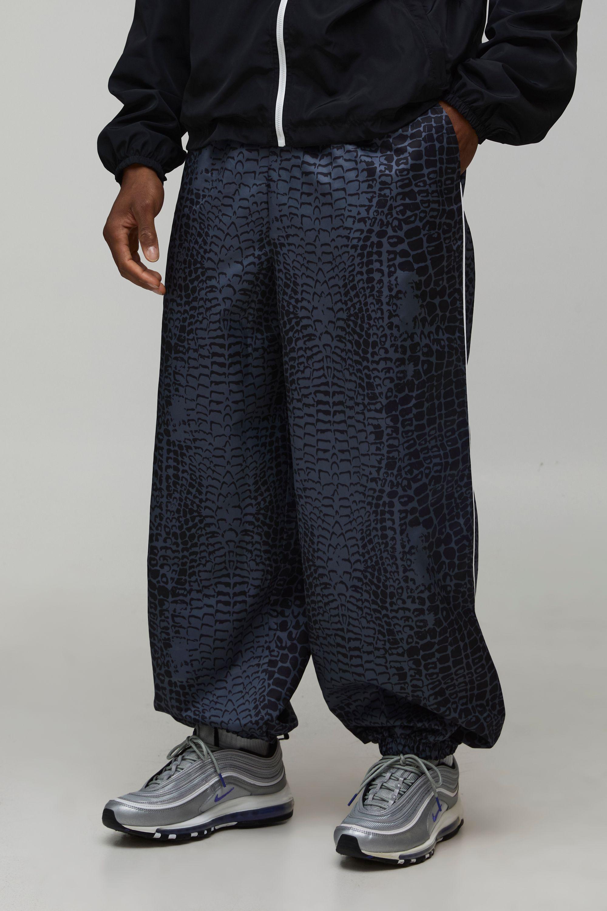 Parachute Fit Snake Print Nylon Track Pants by BOOHOOMAN