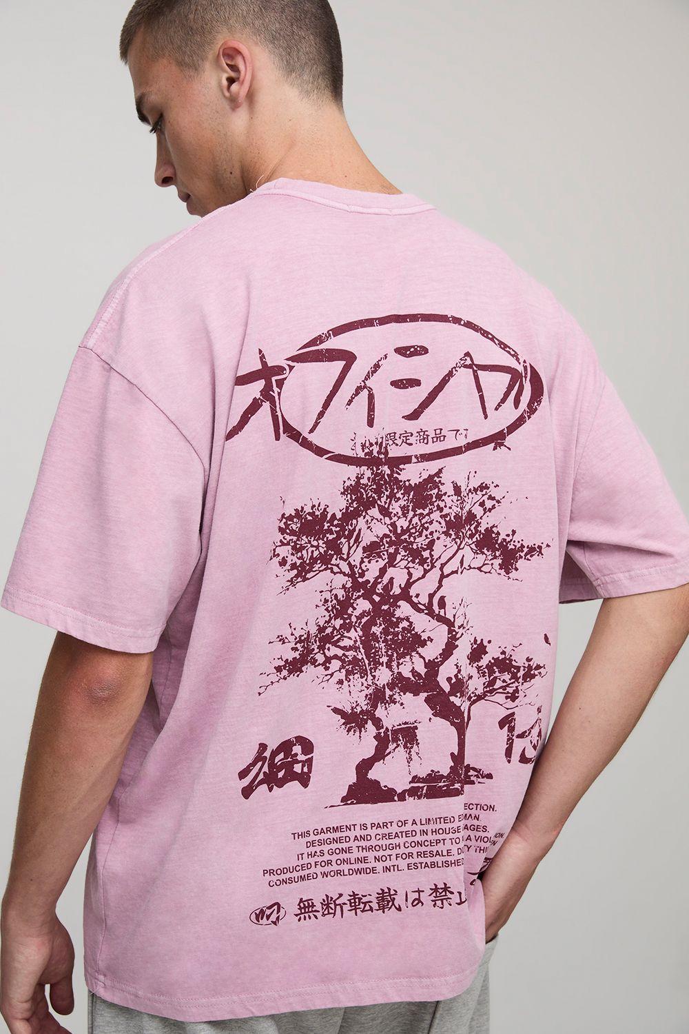 Pink Oversized Bonsai Tree Washed Graphic T-Shirt by BOOHOOMAN