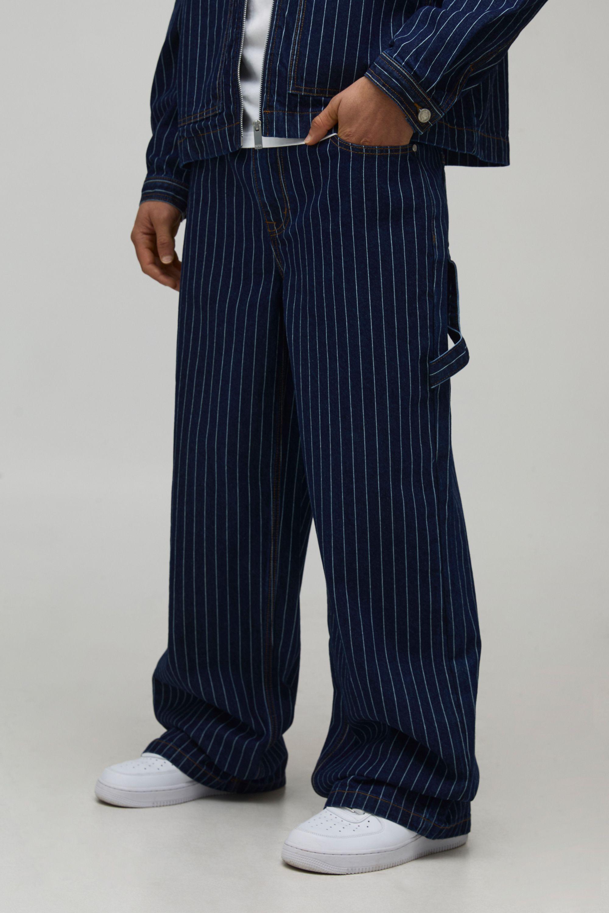 Pinstripe Carpenter Baggy Fit Jeans by BOOHOOMAN