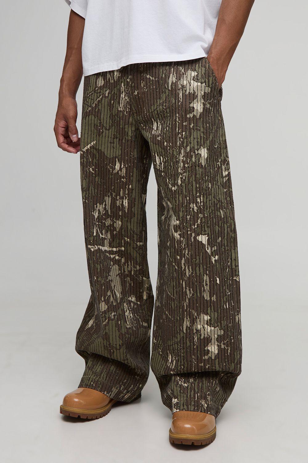 Pinstripe Stitch Camo Print Baggy Fit Cargo Trousers by BOOHOOMAN