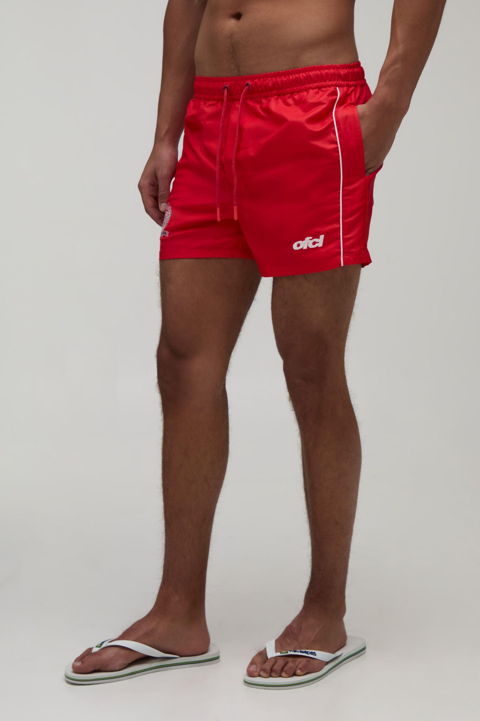 Piped Football Embroidered Short Length Swim Short by BOOHOOMAN