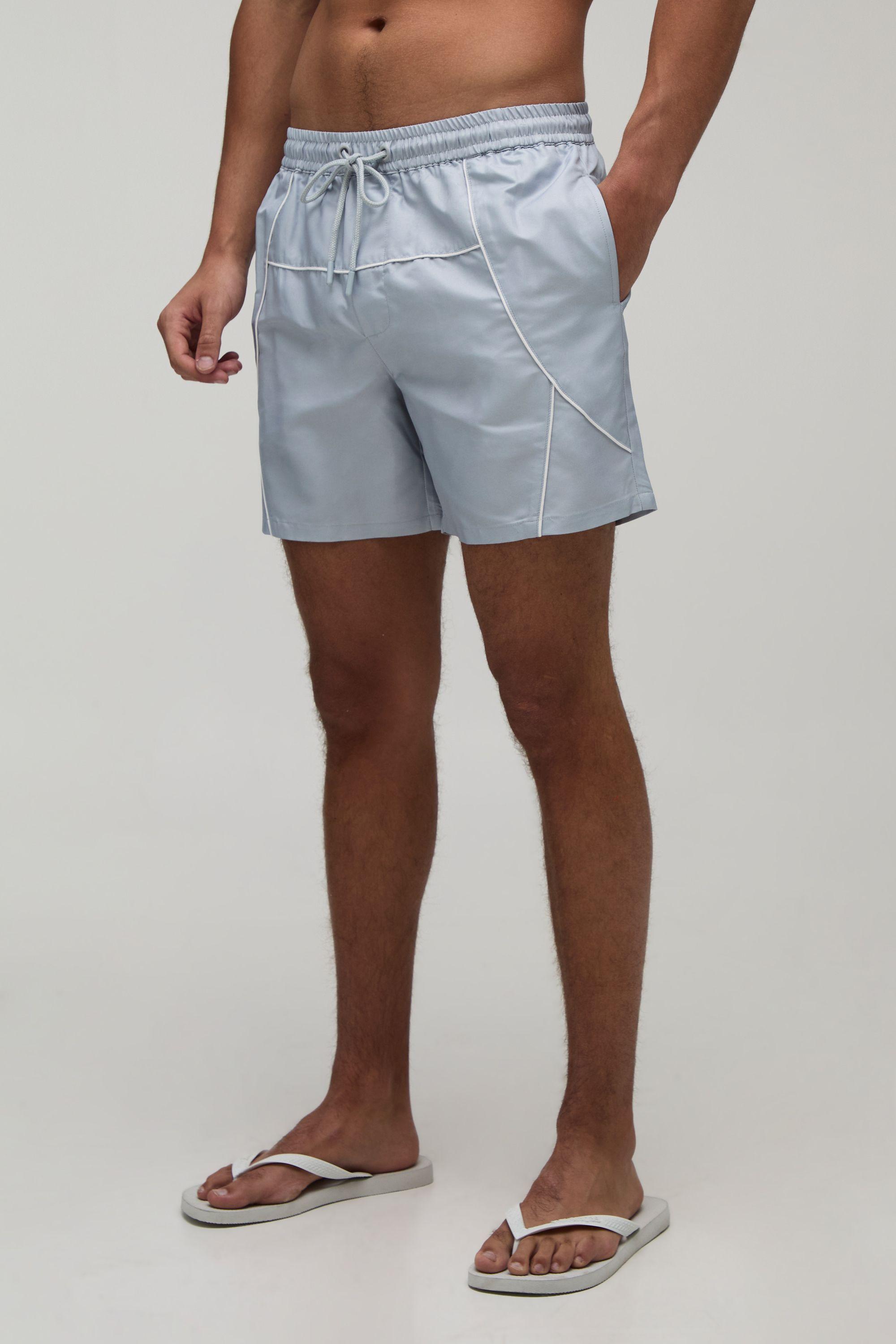 Piping Mid Length Swim Short by BOOHOOMAN