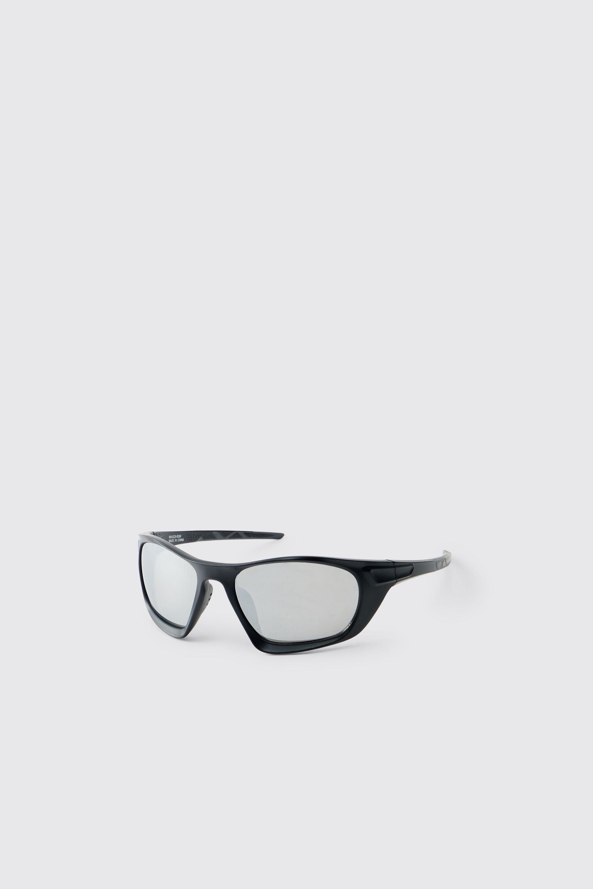 Plastic Silver Lens Racer Sunglasses by BOOHOOMAN