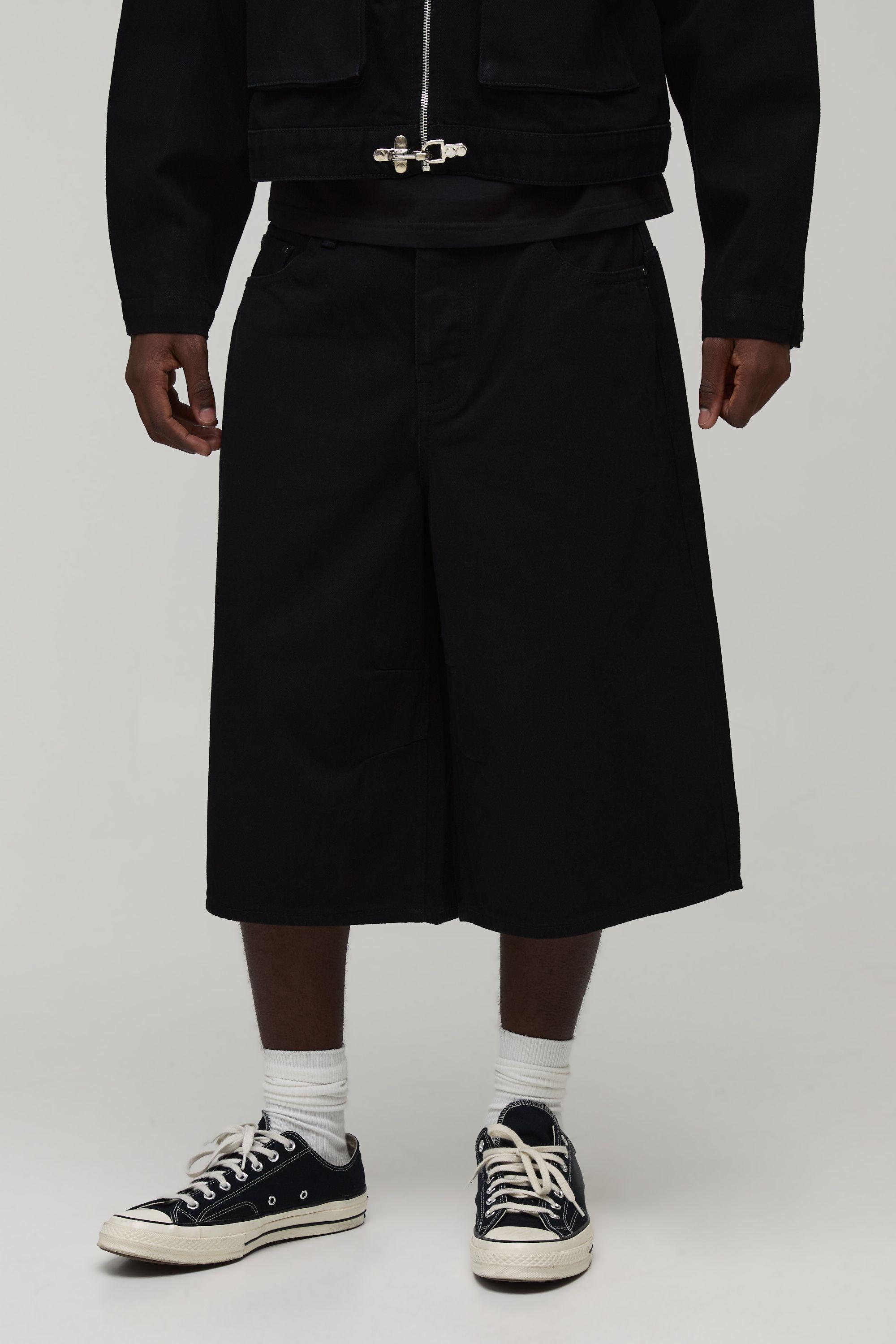 Pleat Knee Longline Co-Ord Jorts by BOOHOOMAN